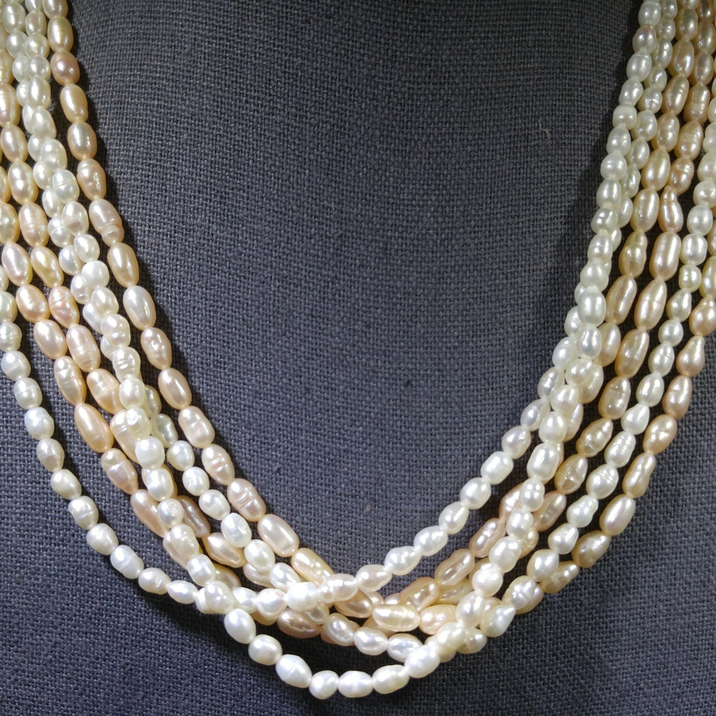Fresh Water Pearl Necklace, 6 Strands, Silver Gold Plated Clasp, 1980s Vintage Jewelry