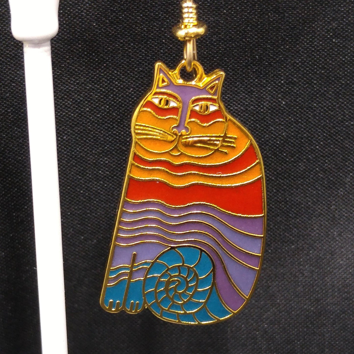 Laurel Burch "Rainbow Cats" Earrings, Multicolored Cloisonne Enamel, 1980s