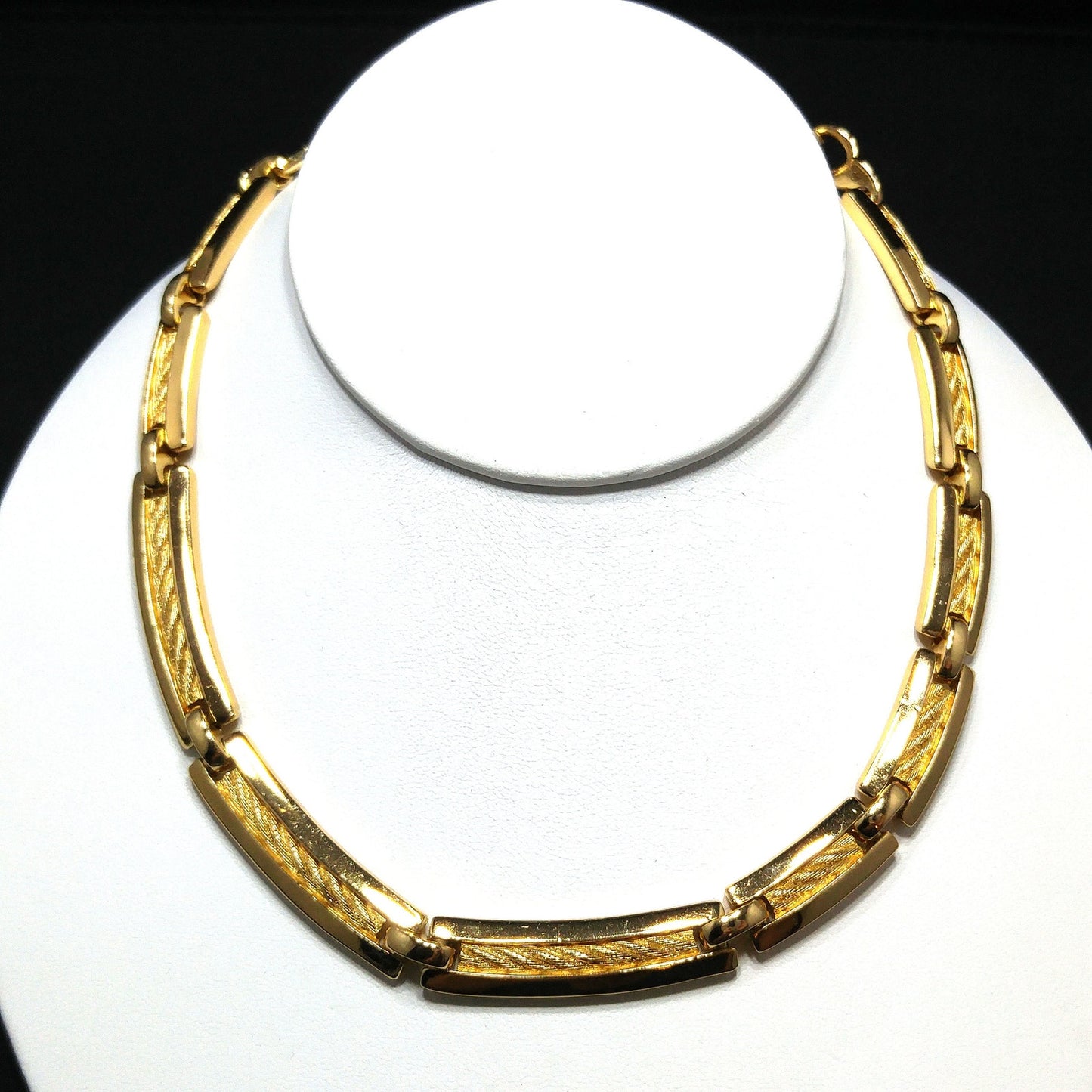 Vintage Christian Dior Choker Textured Links Necklace, Gold Plated, 1980s