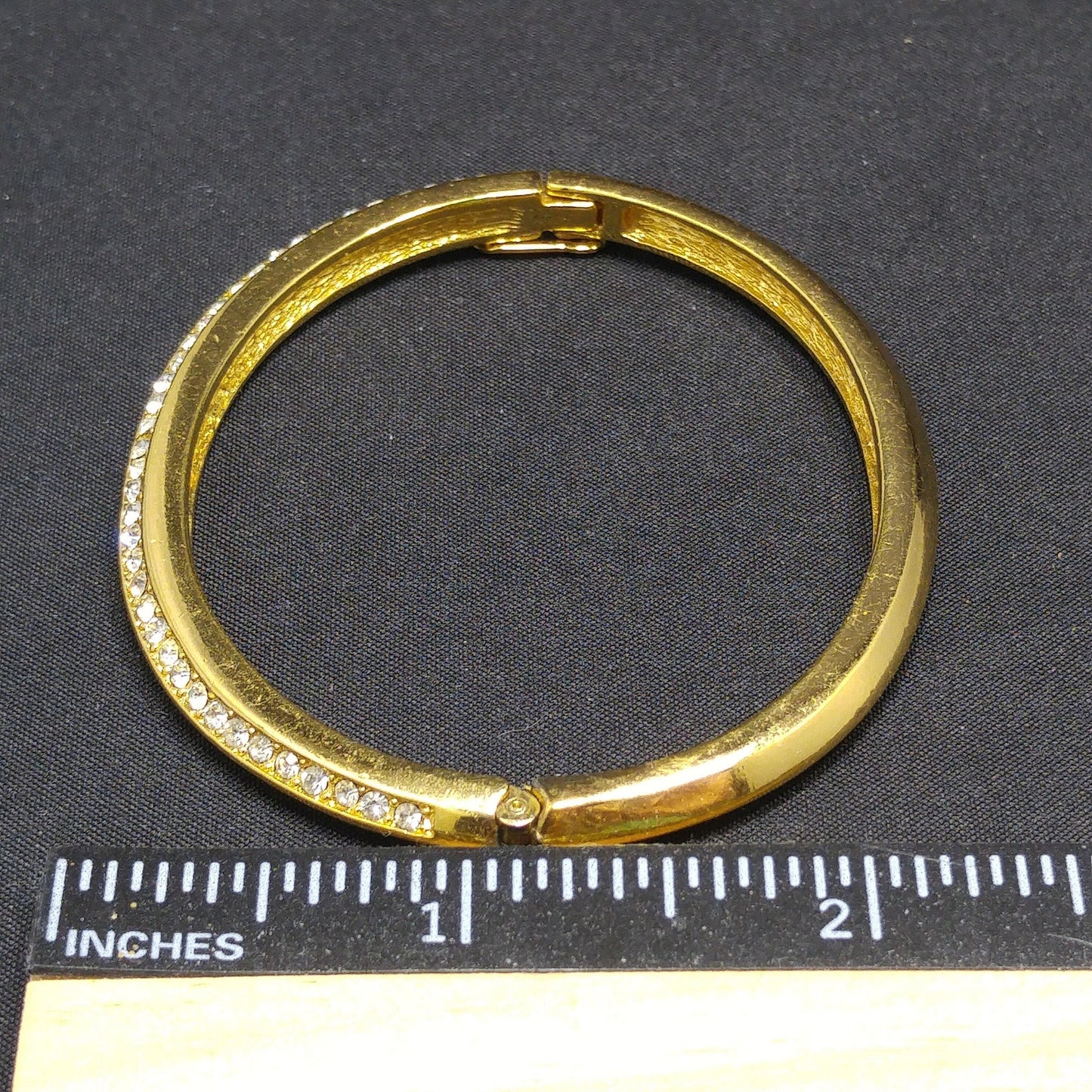 Vintage Christian Dior Clear Rhinestone Hinged Bracelet, Gold Plated
