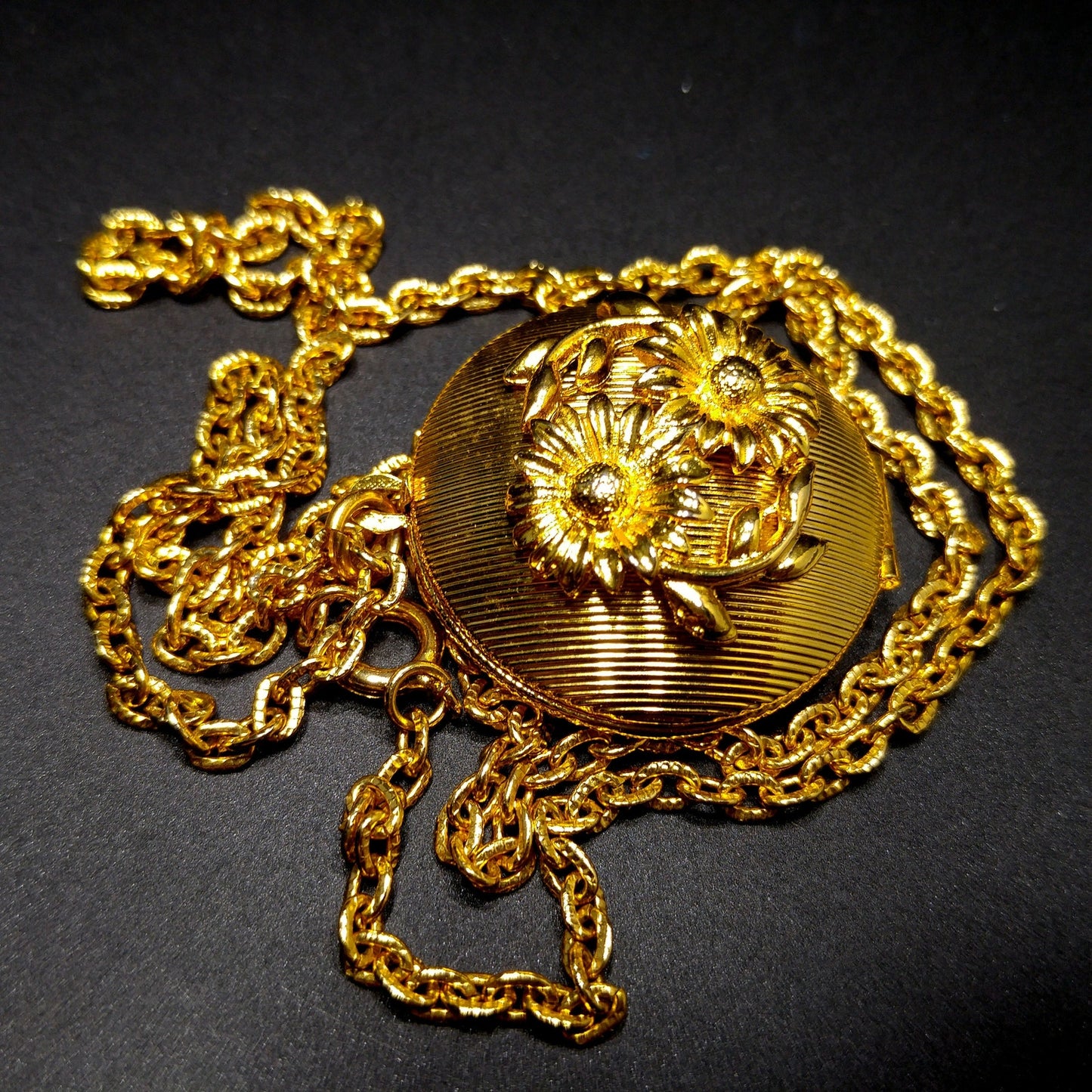 Vintage Perfume Floral Locket Necklace, Solid Perfume Inside, 1960s Vintage Jewelry