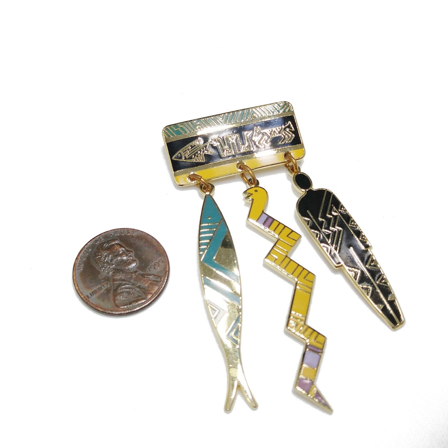 Laurel Burch "Artifacts" Brooch, Fish Snake Man, Gold Plated, 1980s Vintage Jewelry