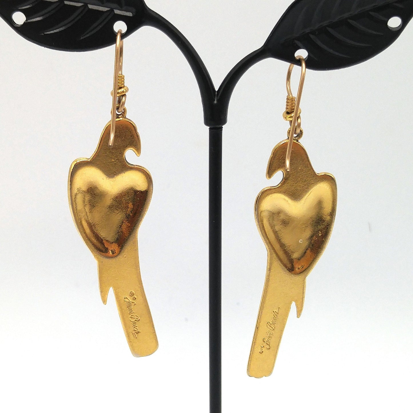 Laurel Burch Gold Plated Parrot Earrings, Gold Filled Ear Wires, 1980s Vintage Jewelry