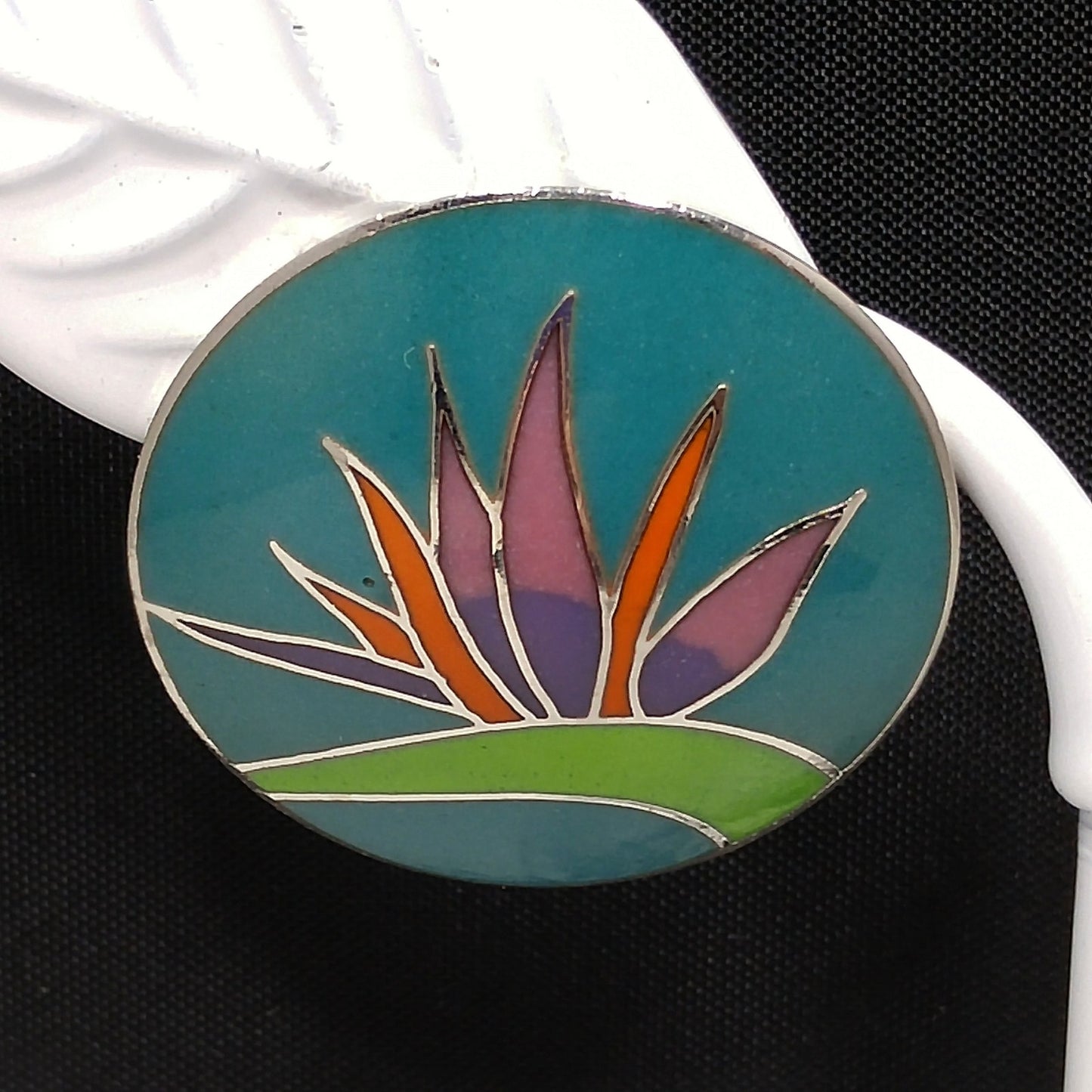 Vintage Laurel Burch Bird of Paradise Post Earrings, Silver Tone Cloisonné