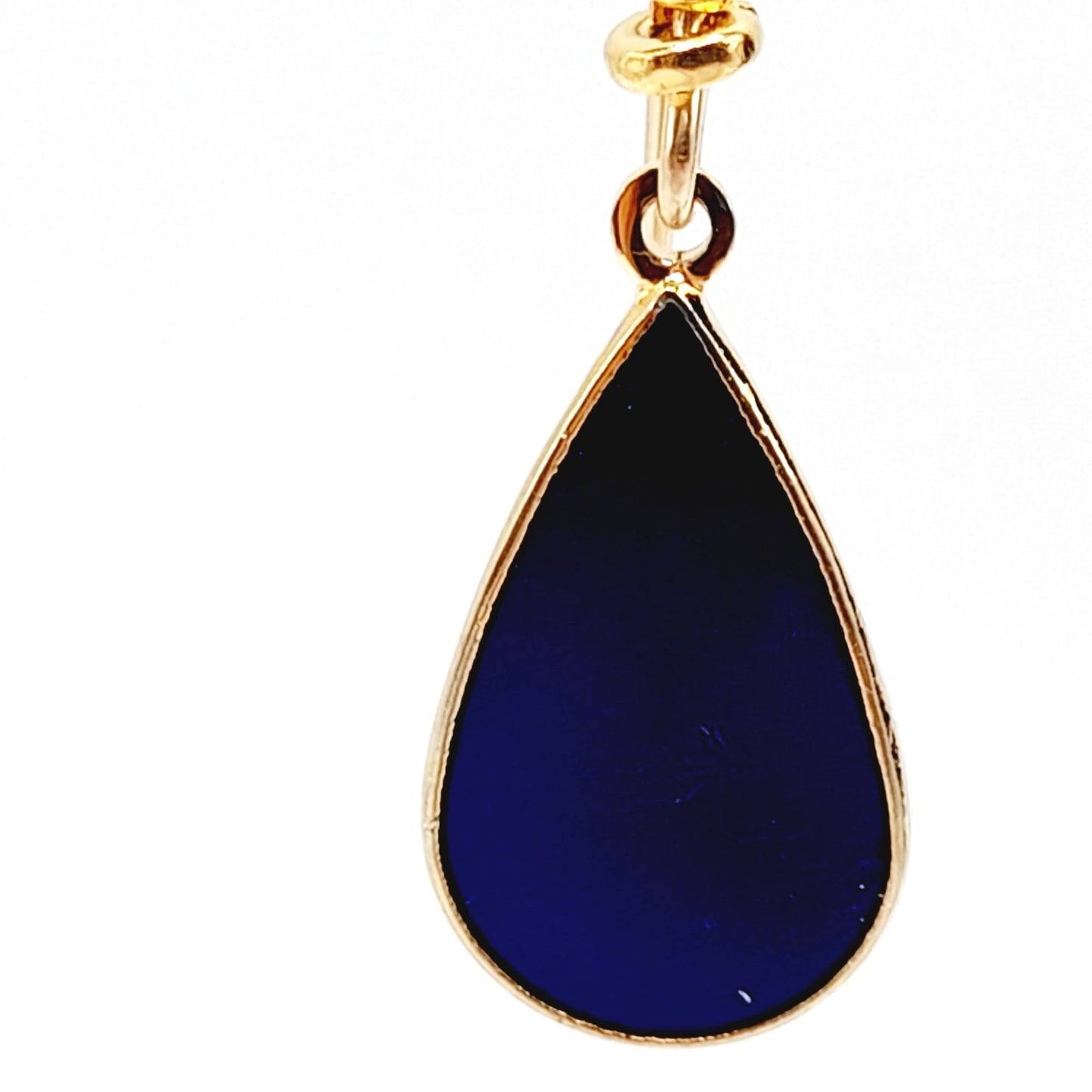 Vintage Laurel Burch "Tear" Blue Enamel Gold Plated Earrings - 1 3/8 Inches