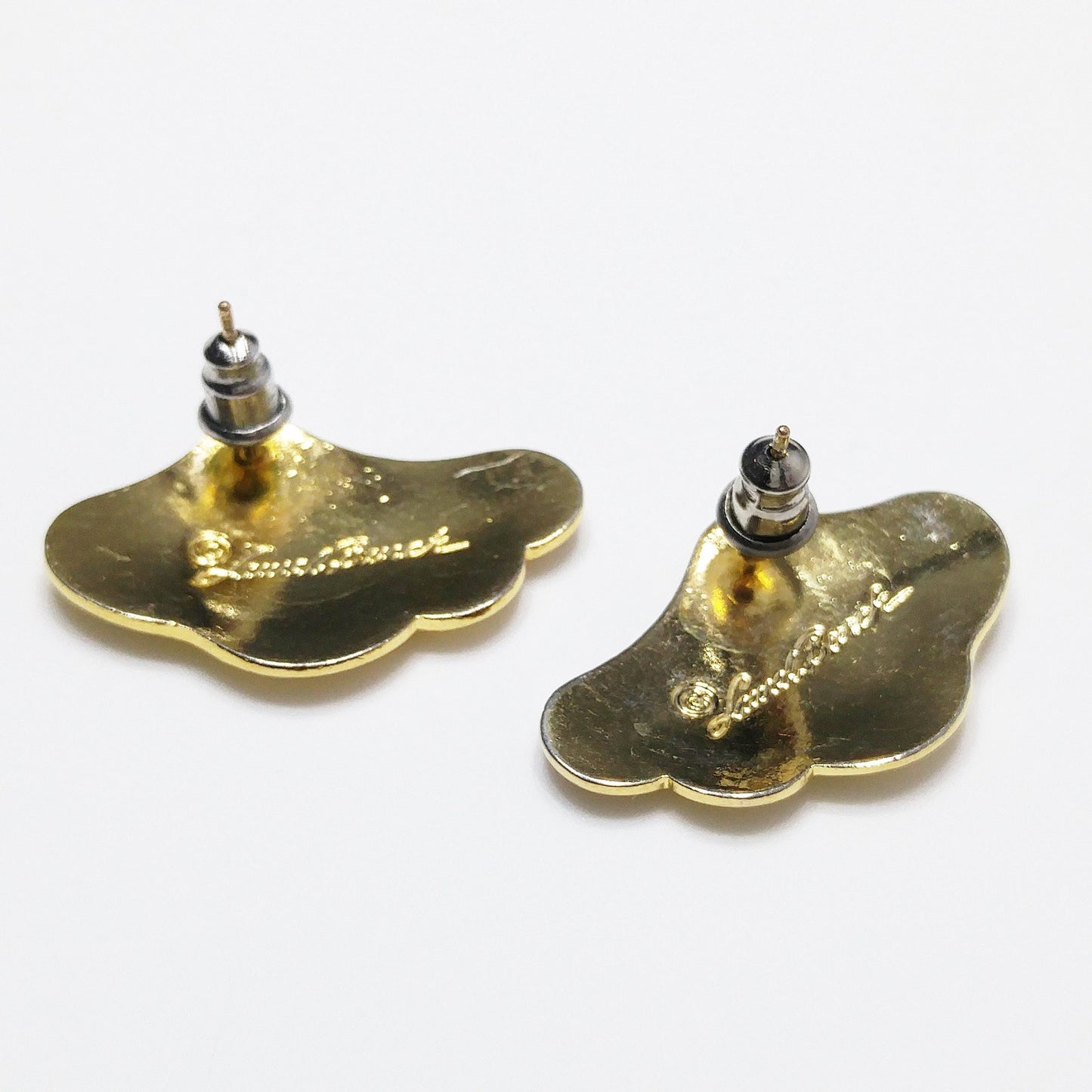 Laurel Burch Peony Post Earrings, Gold Plated Cloisonne Enamel, 1980s Vintage