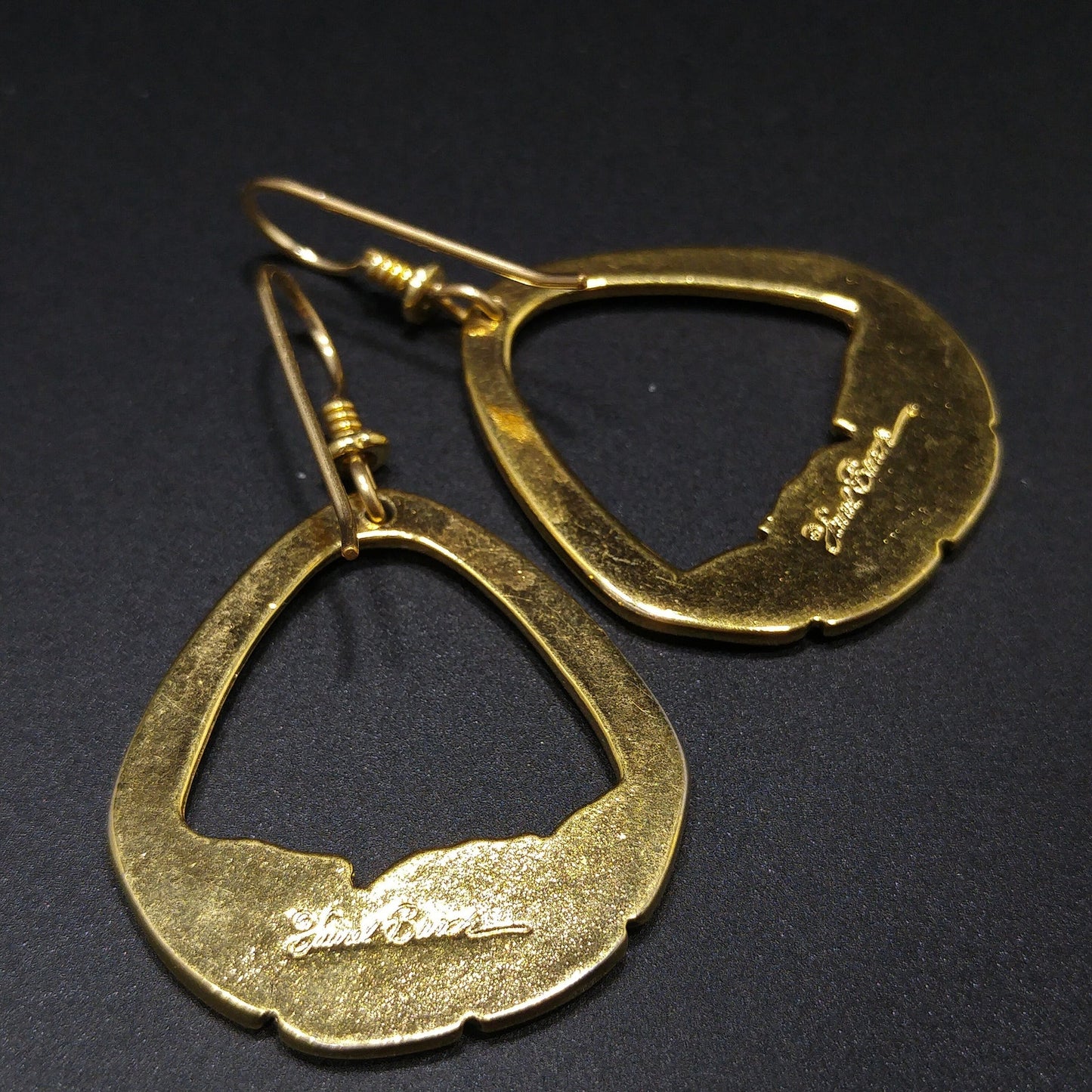 Vintage Laurel Burch Palm Leaf Dangle Earrings, Gold Plate
