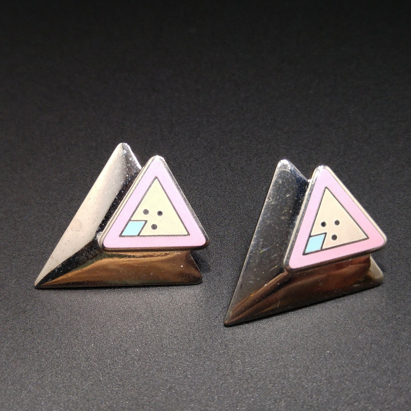Vintage Laurel Burch "Anne" Triangle Post Earrings, Rhodium Plated, 1980s