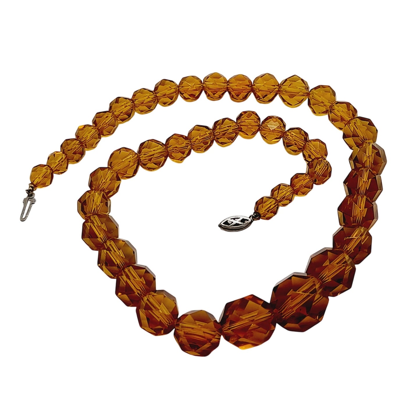 Vintage Amber Crystal Graduated Bead Necklace with Push Clasp, 17 Inches