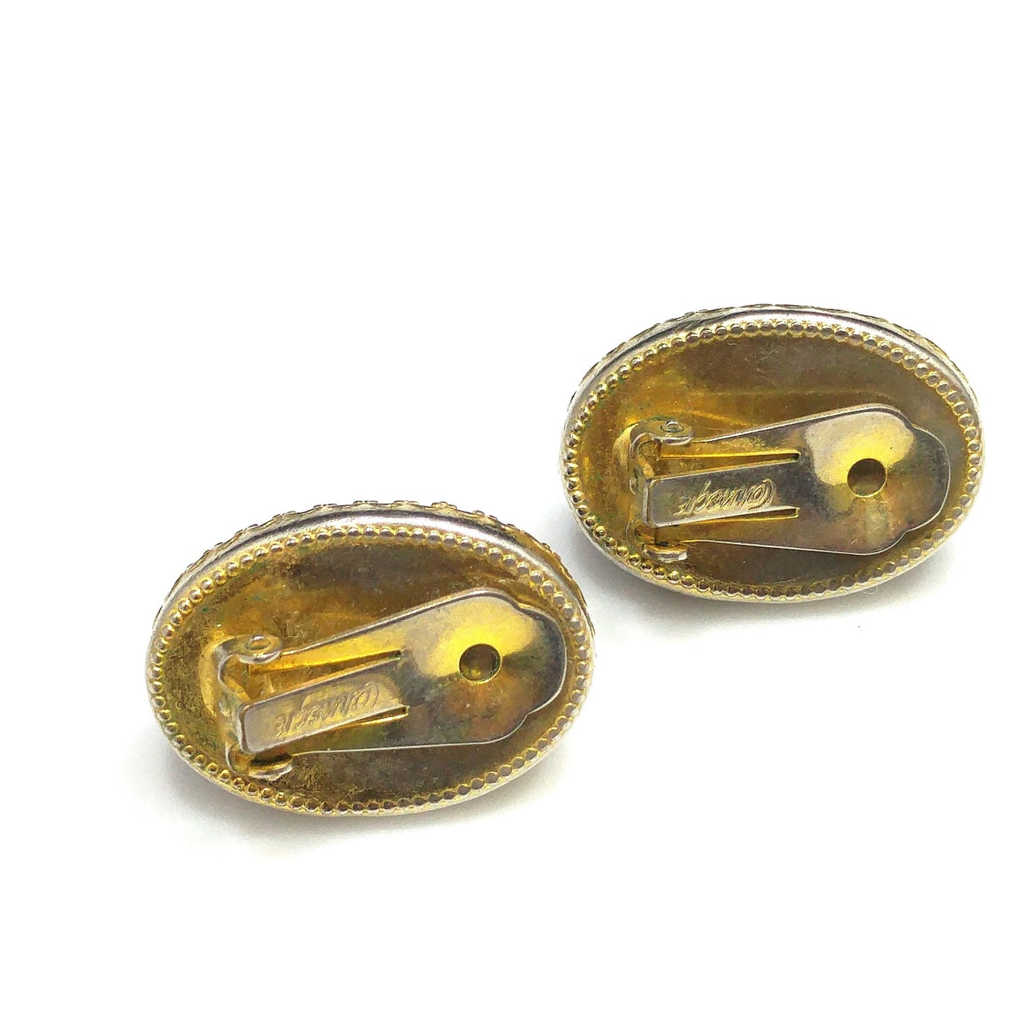Vintage Carnegie Purple Silver Foil Glass Clip Earrings, Domed Glass, 1950s