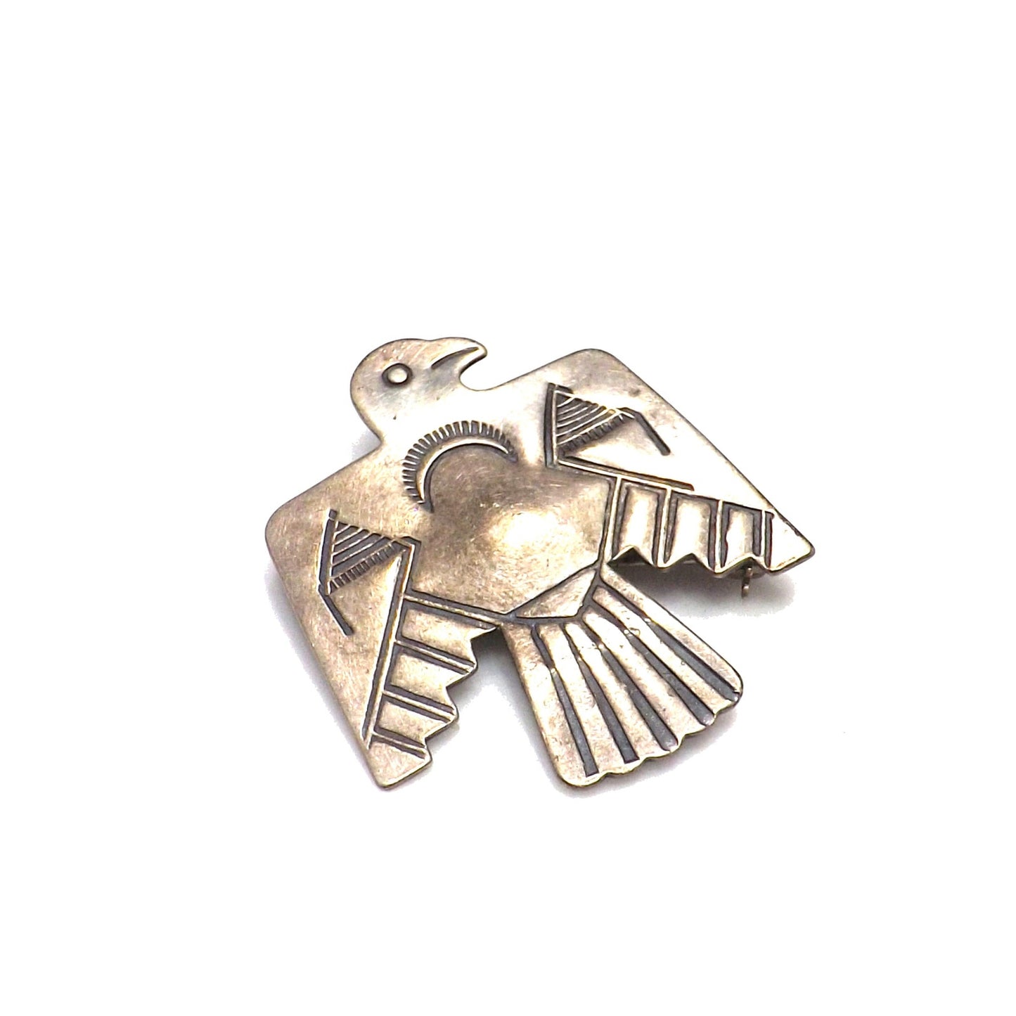 Thunderbird IH Coin Silver Brooch, Indian Handcrafts Shop Trademark, Vintage Jewelry Pin