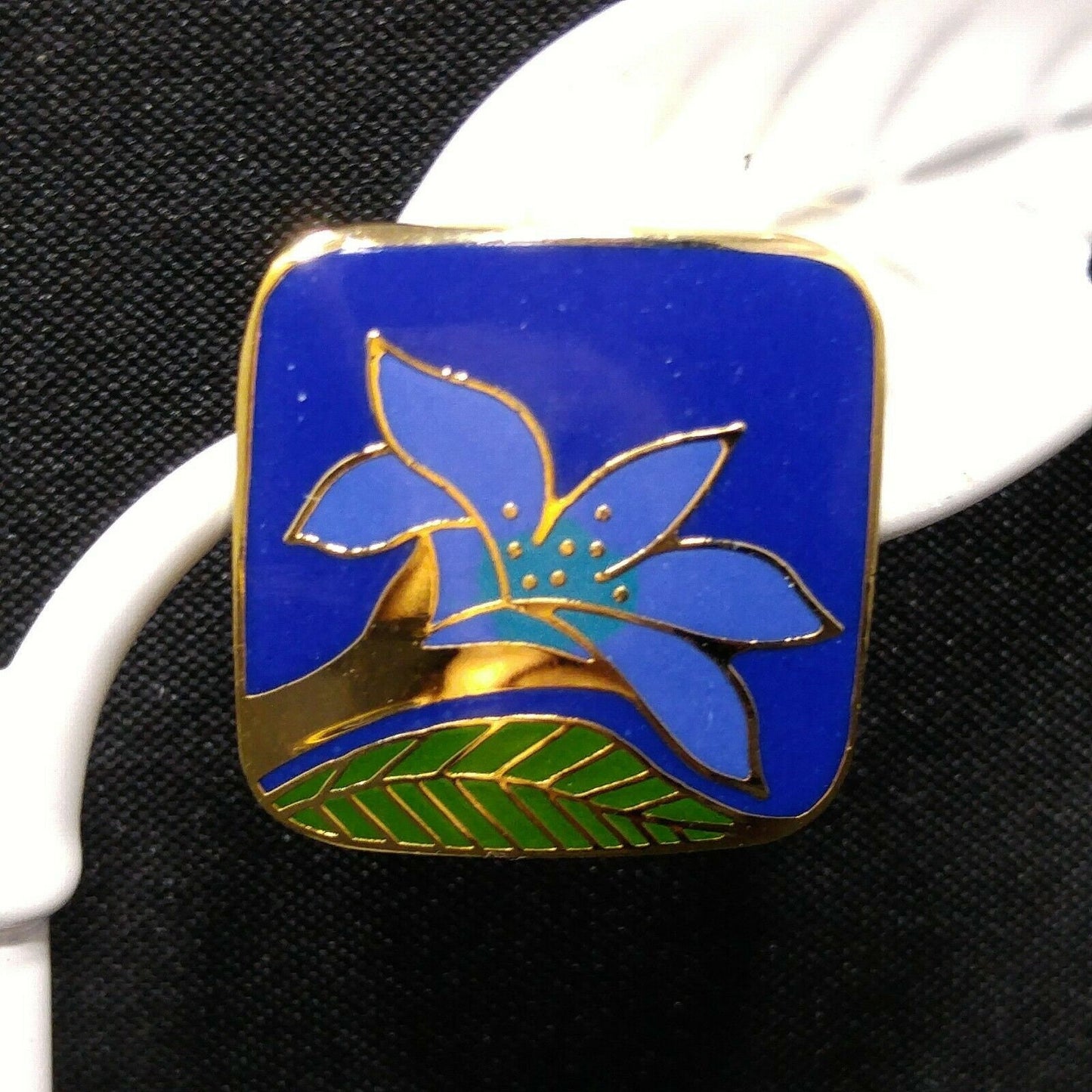 Laurel Burch "Wild Lily" Blue Post Earrings, Cloisonne Gold Plated, 1980s