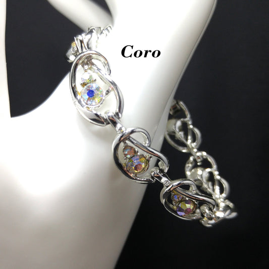 Vintage Coro Rhinestone Bracelet, Aurora Borealis, 1960s Women's Jewelry