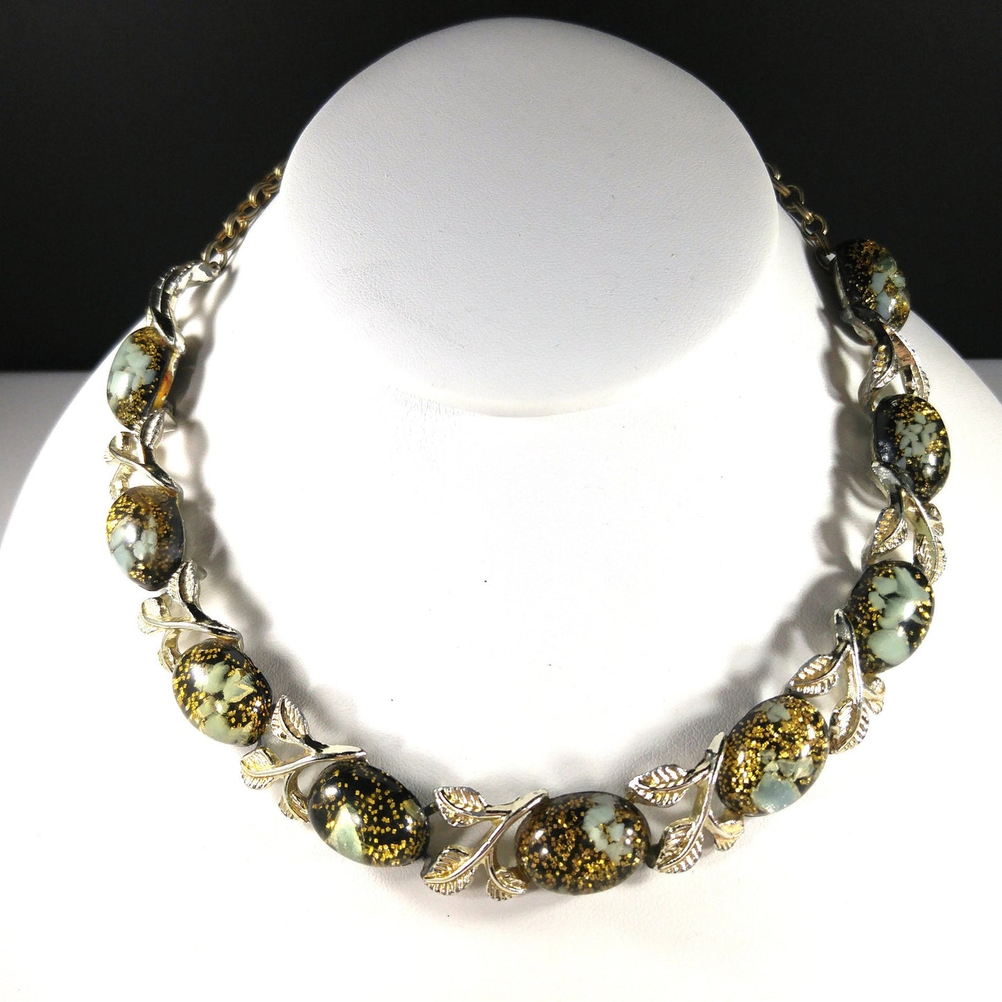 Lucite Glitter Cabochon Choker Necklace, Mid-century, 1950s Vintage Jewelry