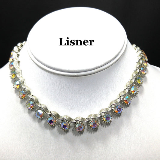 Lisner Aurora Borealis Rhinestone Necklace, 1960s Vintage Jewelry