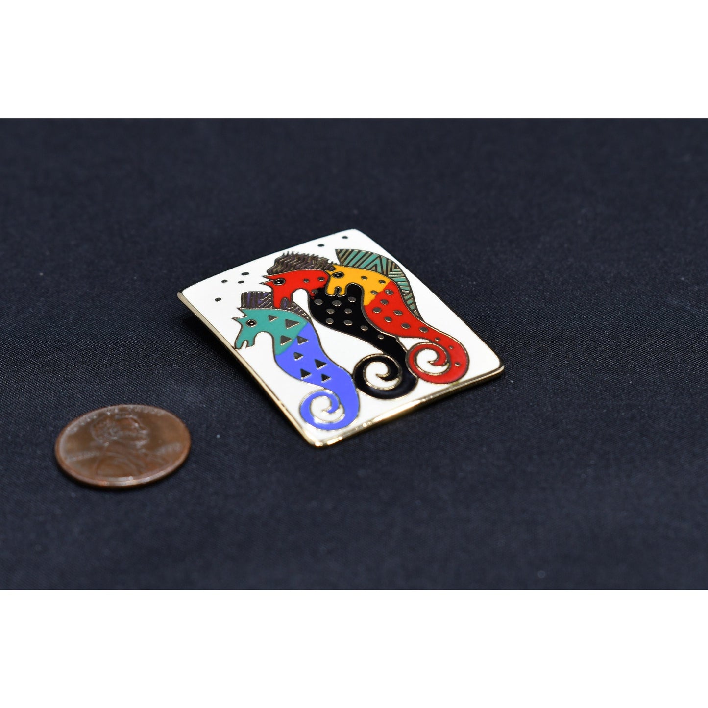 Laurel Burch "Sea Stallions" Brooch, Gold Plated, 1980s Vintage Jewelry