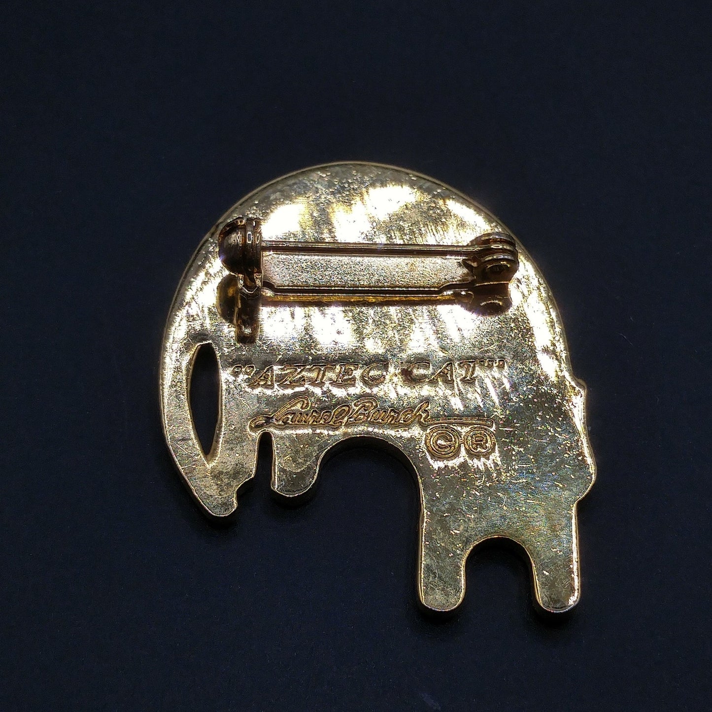 Laurel Burch "Aztec Cat" Brooch, Gold Plated, Rainbow Enamel, 1980s Vintage Jewelry