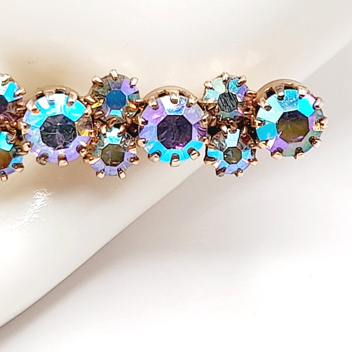 Vintage Aurora Borealis Rhinestone Bar Pin, Gold Plated Backing, Prong Set, 3 1/2 Inch