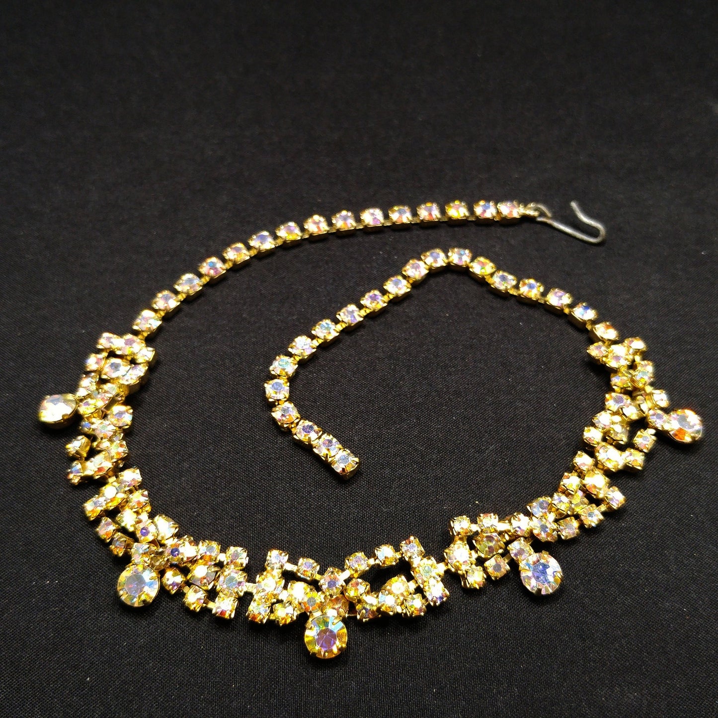 Aurora Borealis Rhinestone Choker Necklace, 1960s Vintage Jewelry