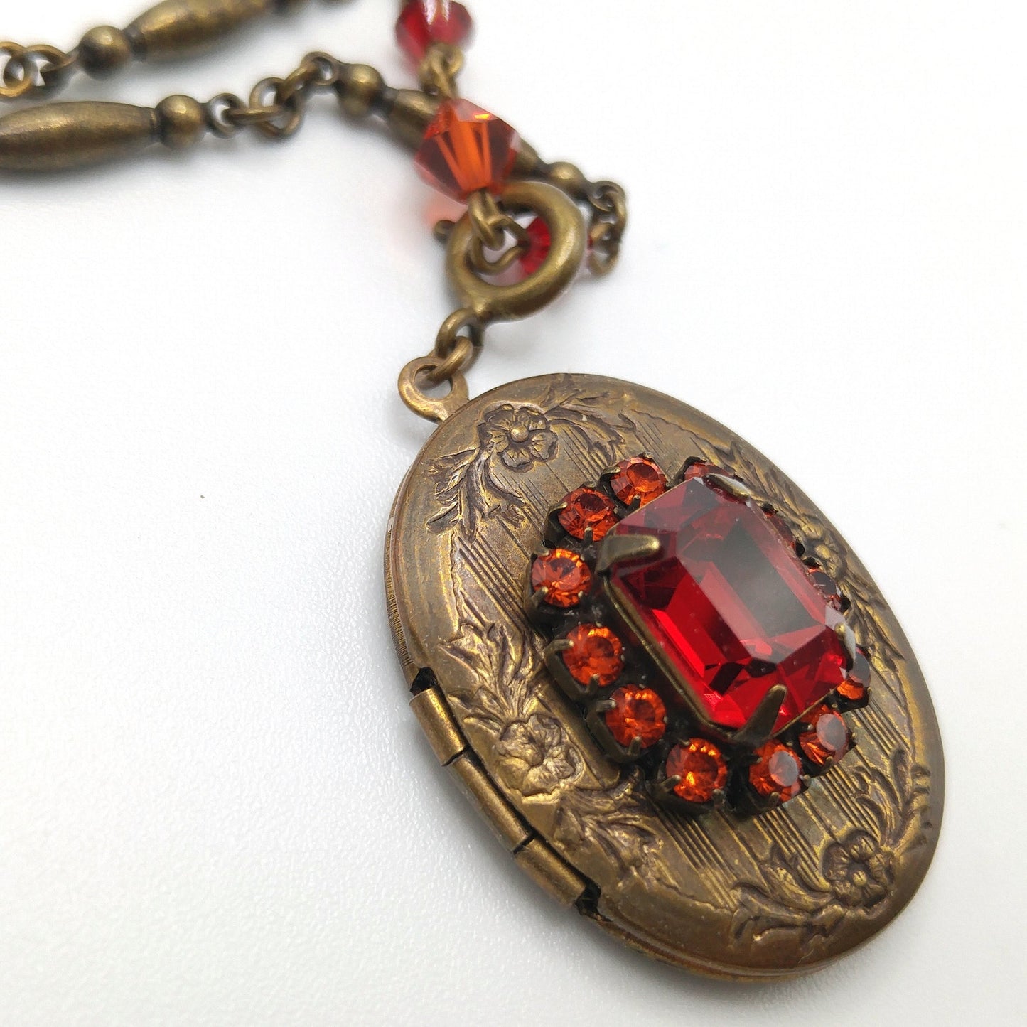 Vintage Liz Palacios SF Necklace – Red Pink Rhinestone Locket Pendant, 2 Strand