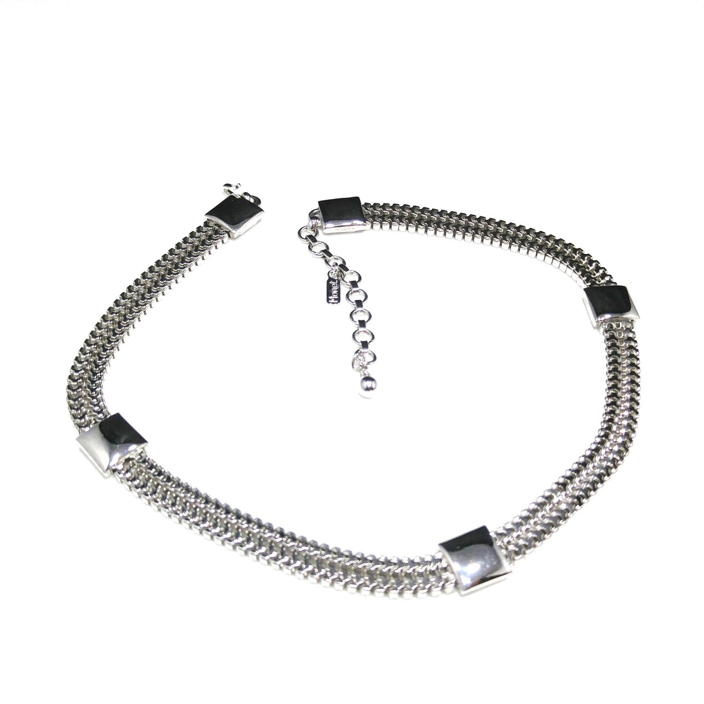 Monet Silver Wide Box Chain Necklace, Gold Plated, 1960s Vintage Jewelry