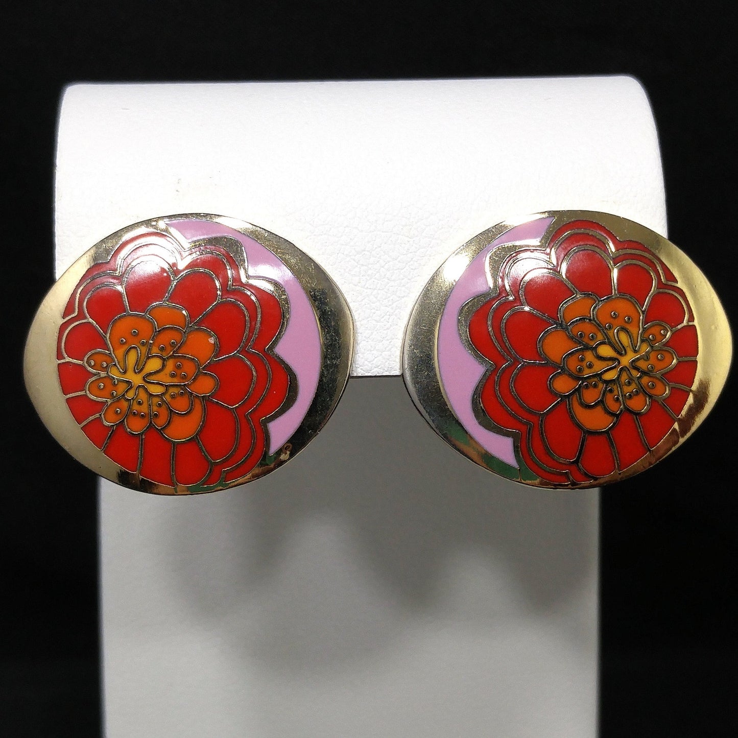 Laurel Burch "IMAI" Floral Post Earrings, Gold Plated, 1980s Vintage Jewelry