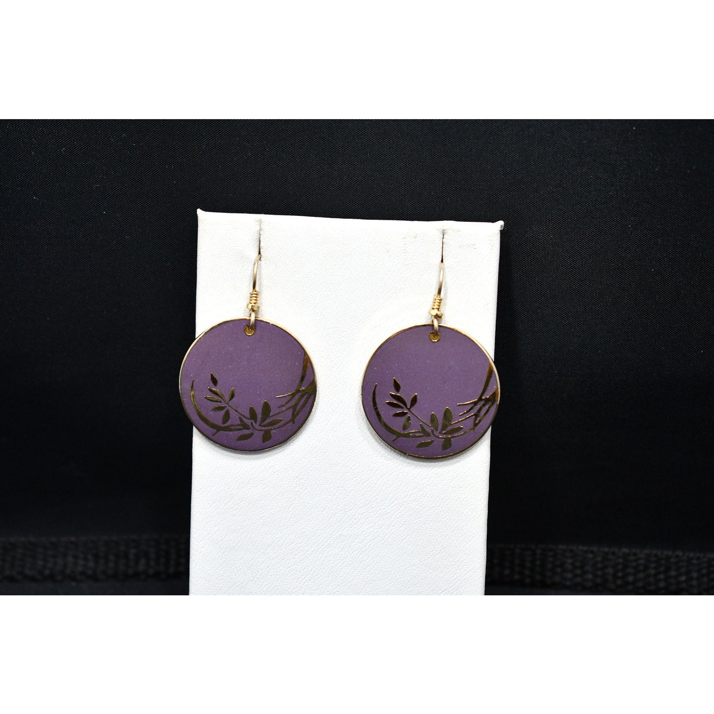 Vintage Laurel Burch Floral Gold Plated Earrings, Purple Enamel