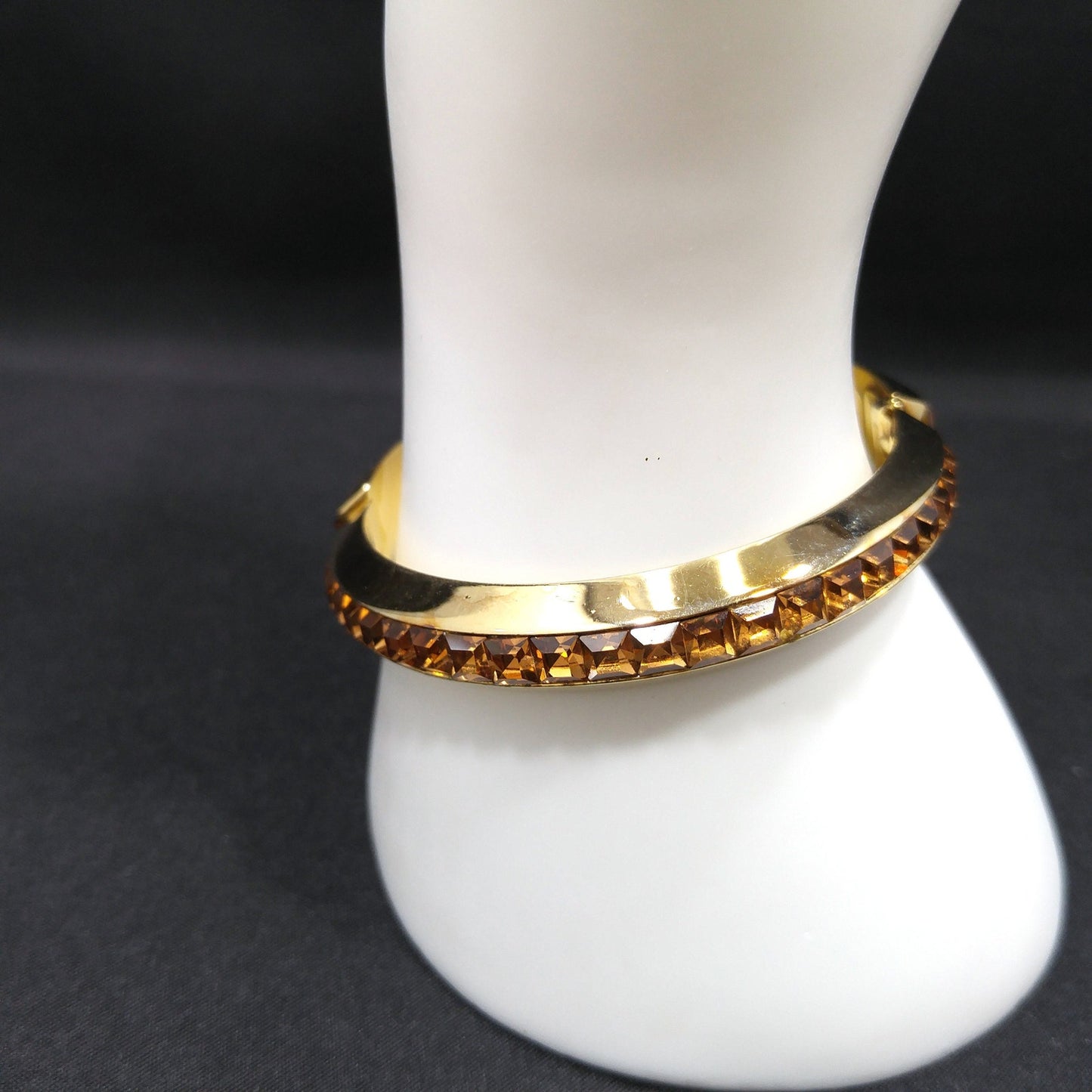 Whiting & Davis Topaz Square Rhinestone Hinged Bracelet, Bezel Set, 1960s Vintage Jewelry