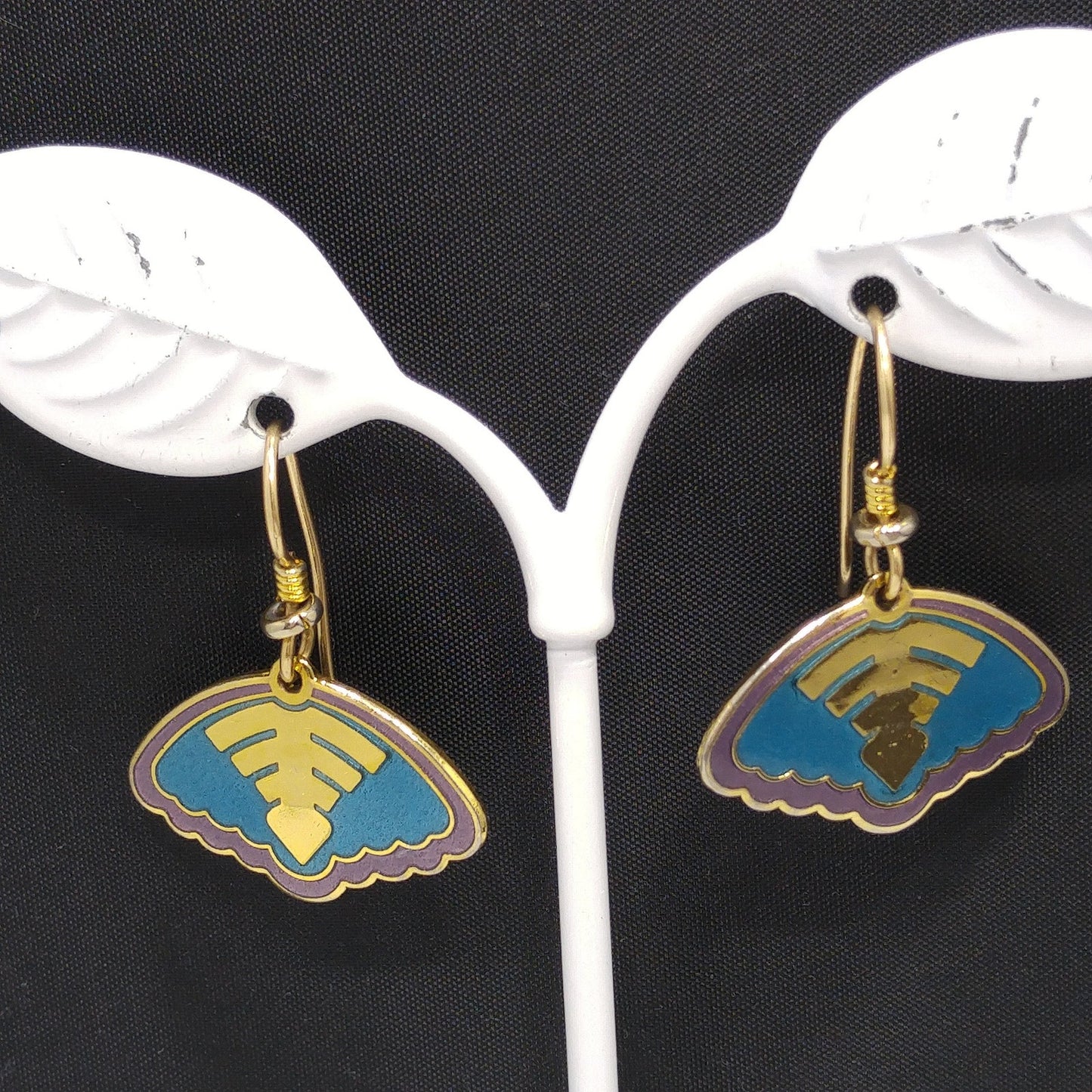 Vintage Laurel Burch Teal Enamel Earrings, Gold Plated