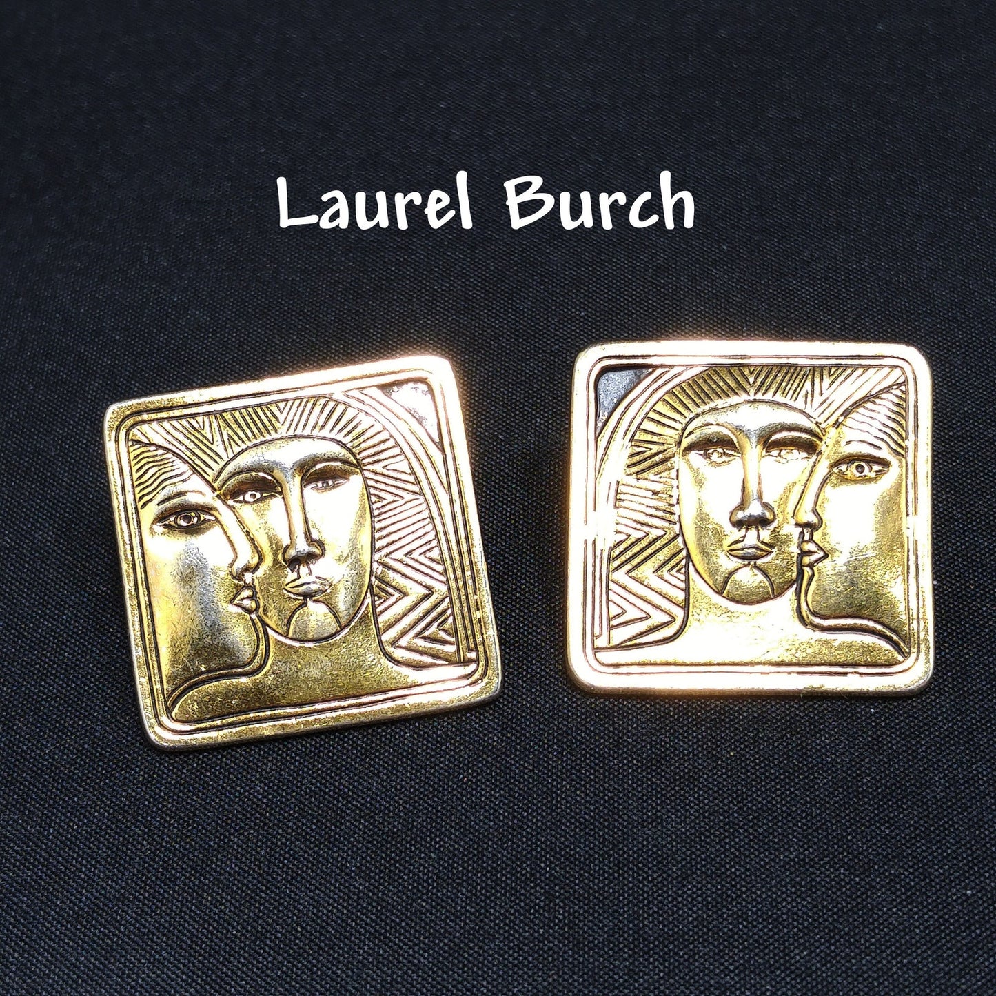Laurel Burch Ancient Ancestors Post Earrings, Gold Plated, 1980s Vintage Jewelry