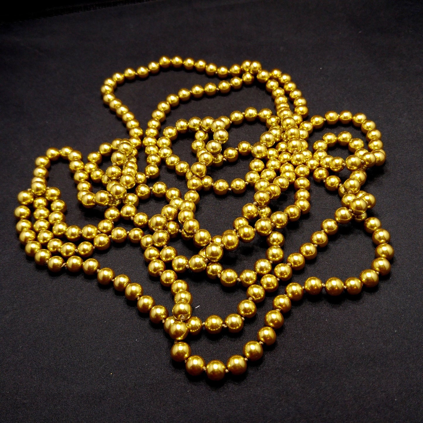Gold Glass Pearls, Hand Knotted, 96 Inches, 1970s Vintage Jewelry