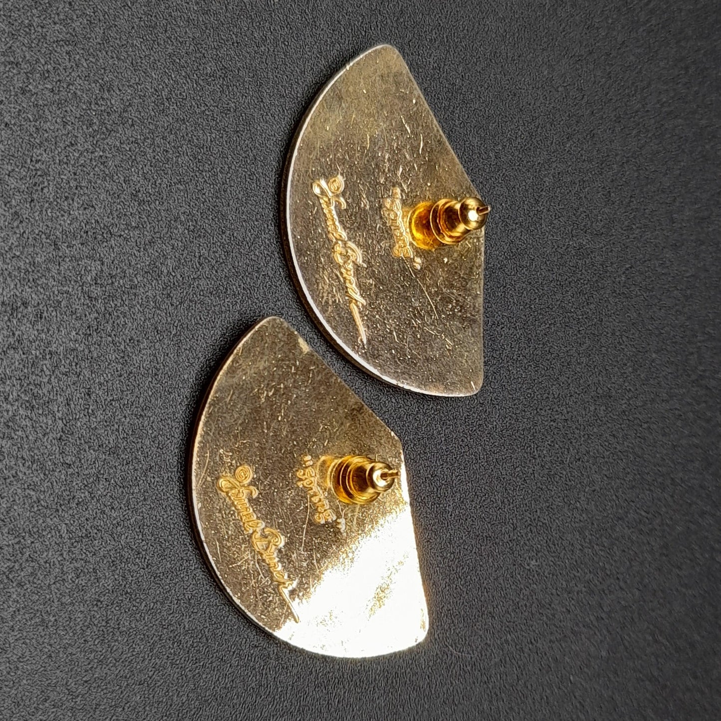 Vintage Laurel Burch Large Fan Post Earrings, Gold Plated, "Spring" Design