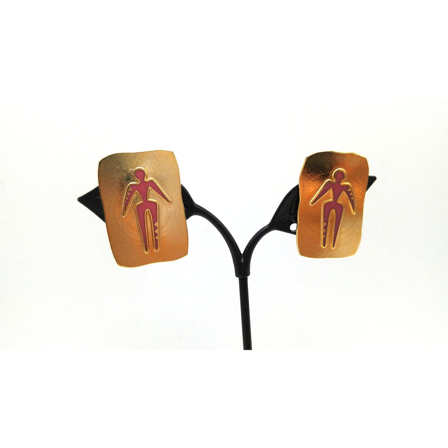 Vintage Laurel Burch "Old Soul" Clip Earrings, Red Enamel, Gold Plated