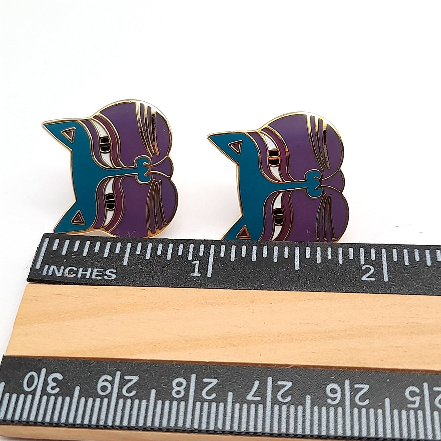 Vintage Laurel Burch Siamese Cats Purple Face Post Earrings