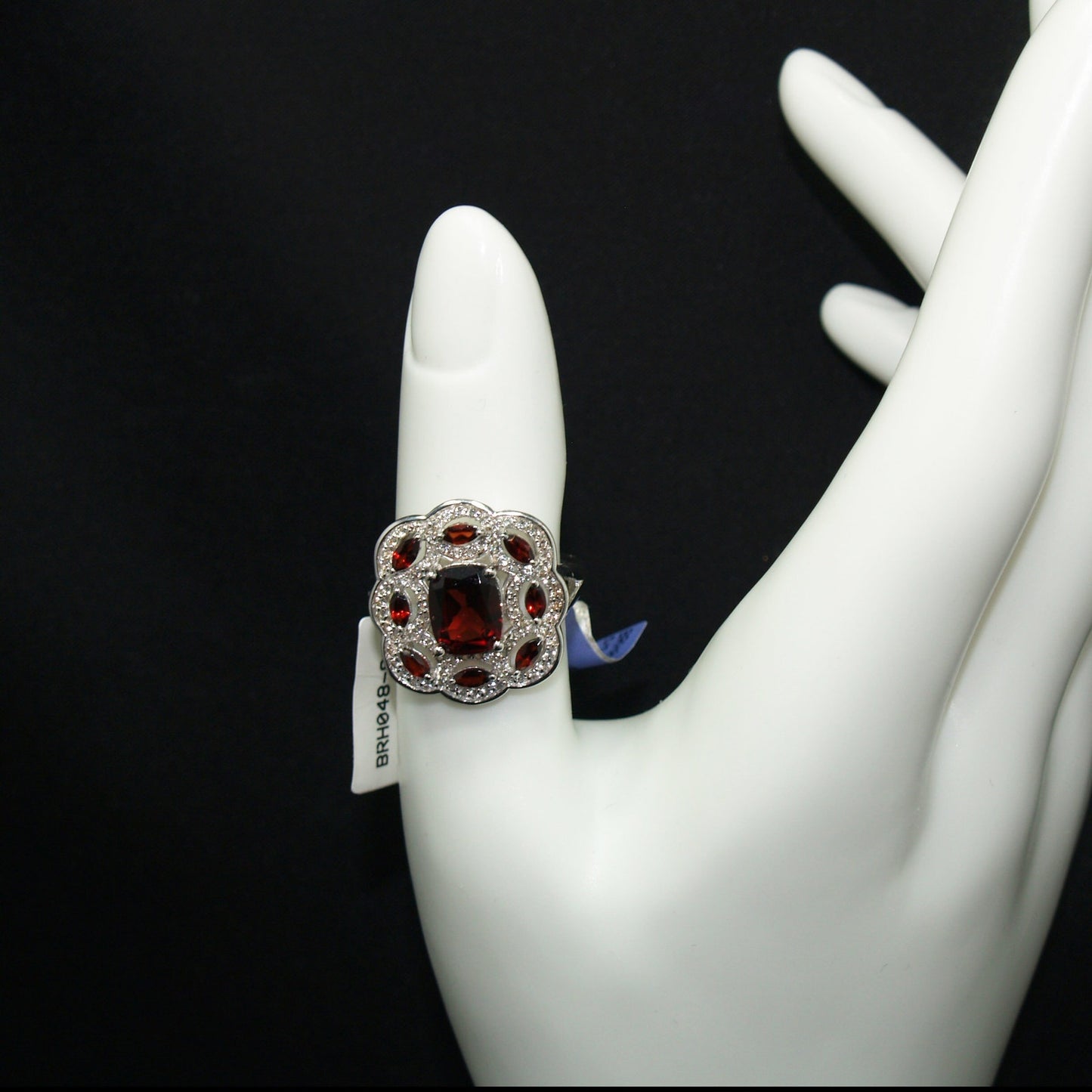 Sterling Silver Garnet Ring, Thailand, Size 8.25, 1990s Vintage Jewelry