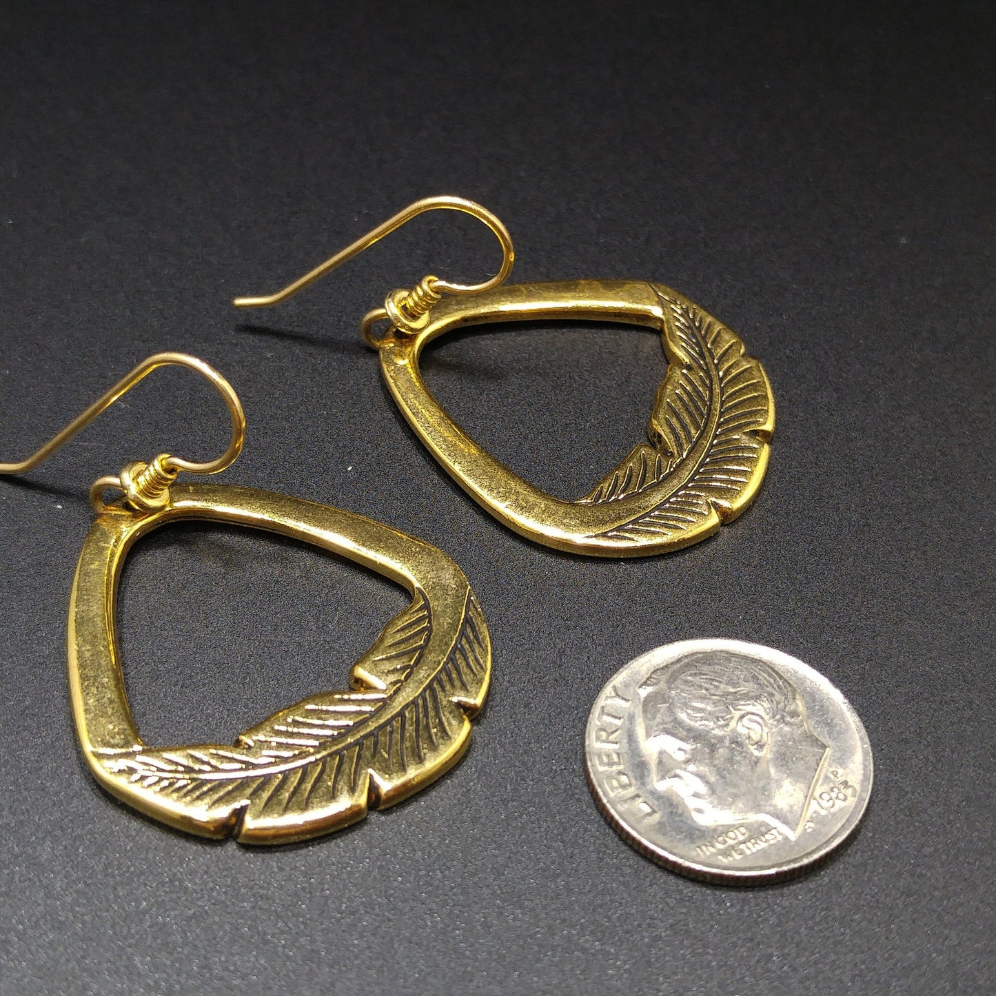 Vintage Laurel Burch Palm Leaf Dangle Earrings, Gold Plate