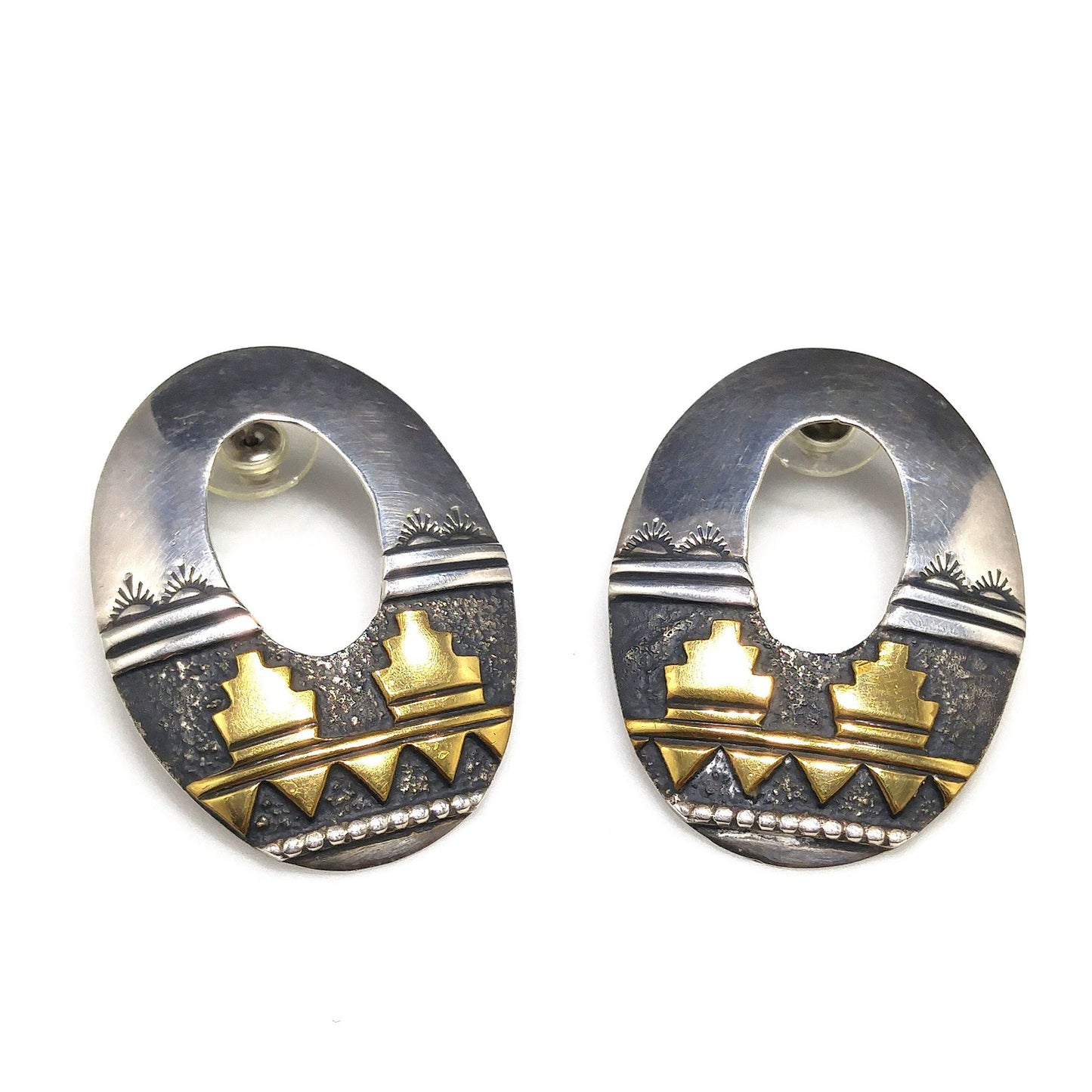 Thomas Singer Sterling Earrings, Navajo Post Silver, 1980's Vintage Jewelry