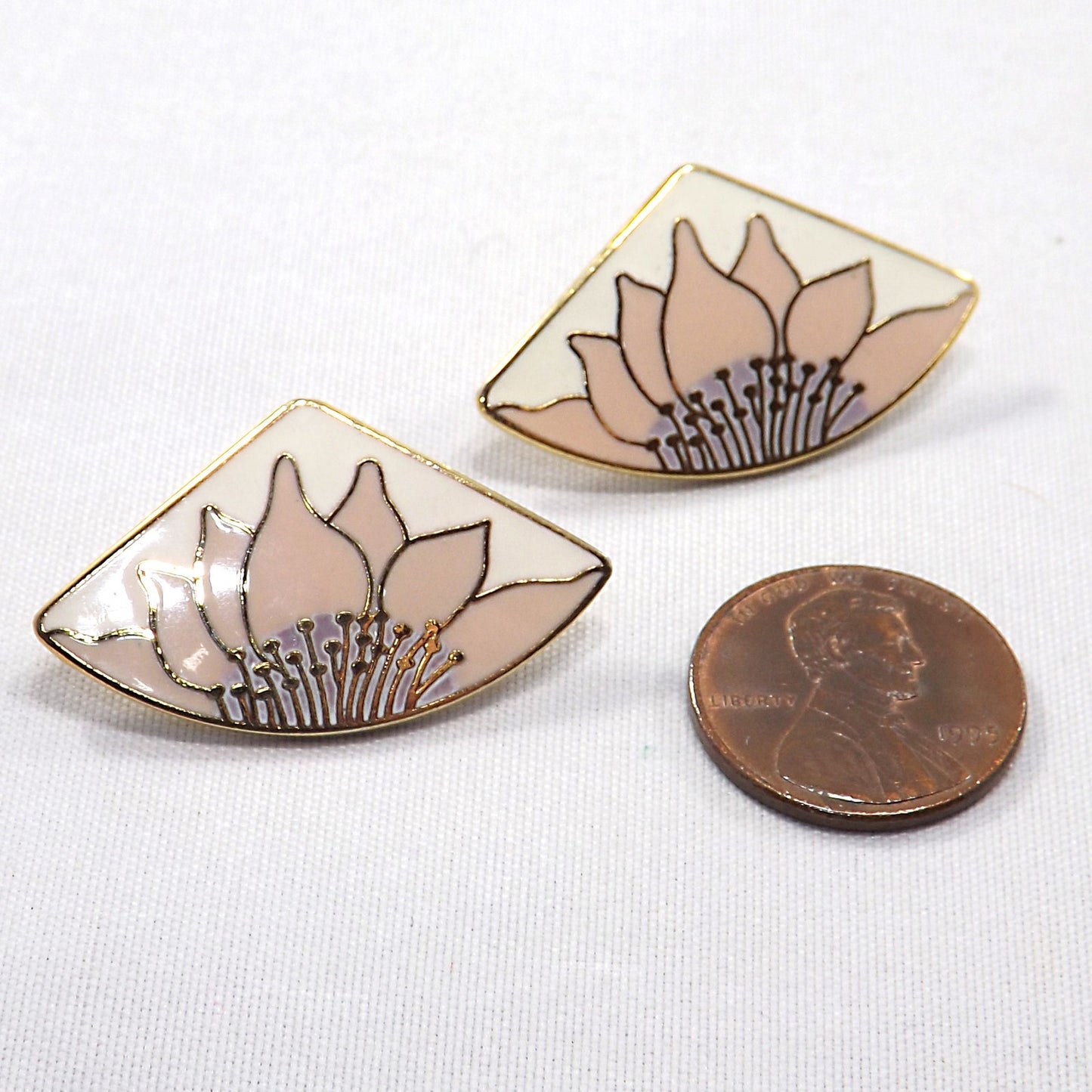 Vintage Laurel Burch Pink Flower Post Earrings, Pink & Gold Sunflowers
