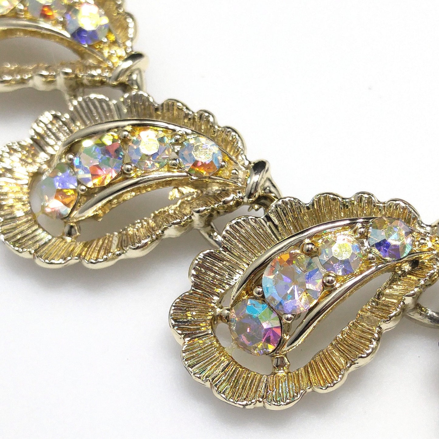 Aurora Borealis Rhinestone Necklace, Gold Plated Choker, 1960s Vintage Jewelry