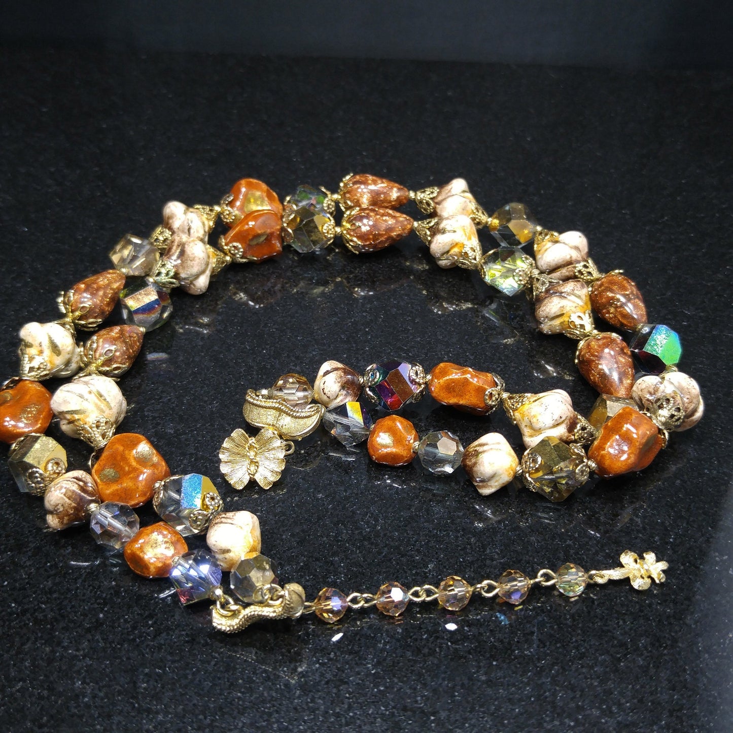 Vendome Two Strand Beaded Necklace, Crystals & Art Glass, 1950s Vintage Jewelry