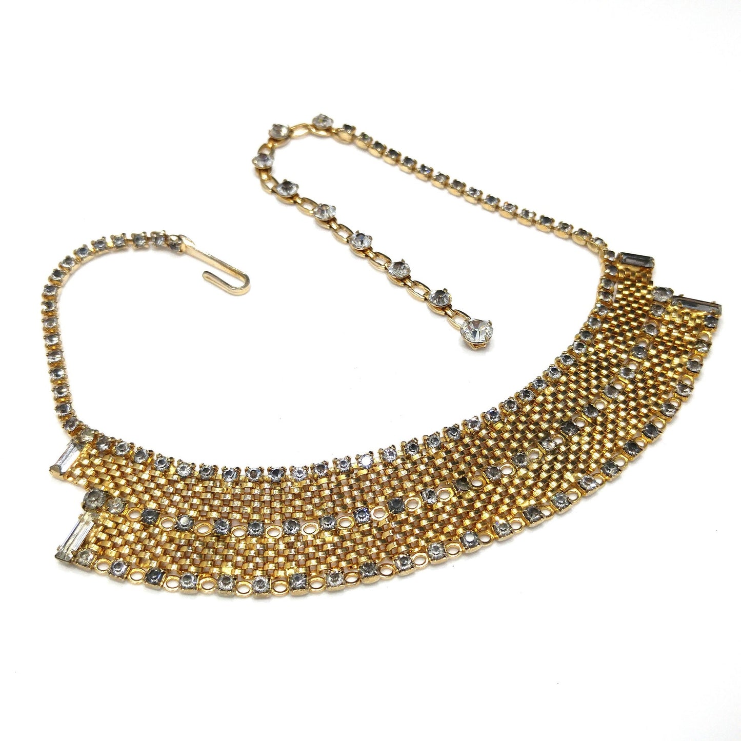 Rare Duane Mesh Rhinestone Necklace, Gold Plated, 1950s Vintage Jewelry