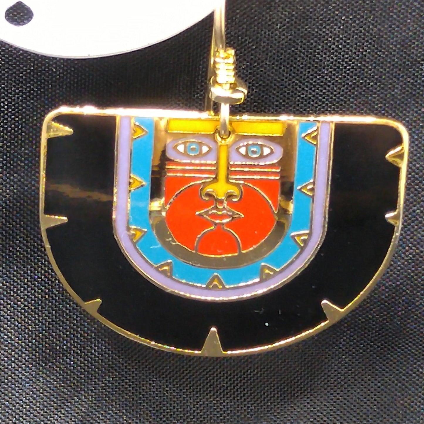 Vintage Laurel Burch "Kubera" Dangle Earrings, Gold Plated