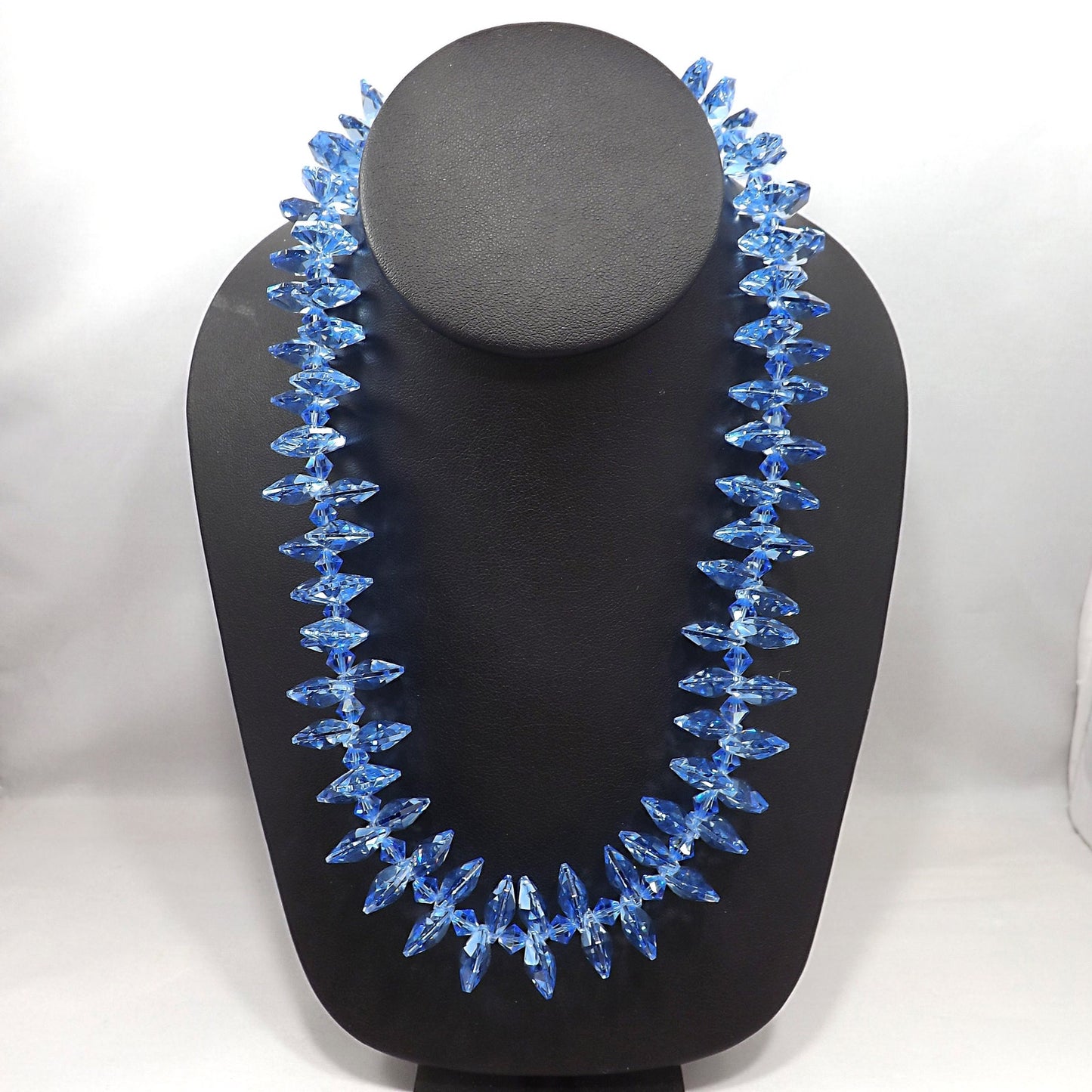 Blue Austrian Crystal Necklace, Side Hole Beads, 925 Silver Clasp, 1990s Vintage
