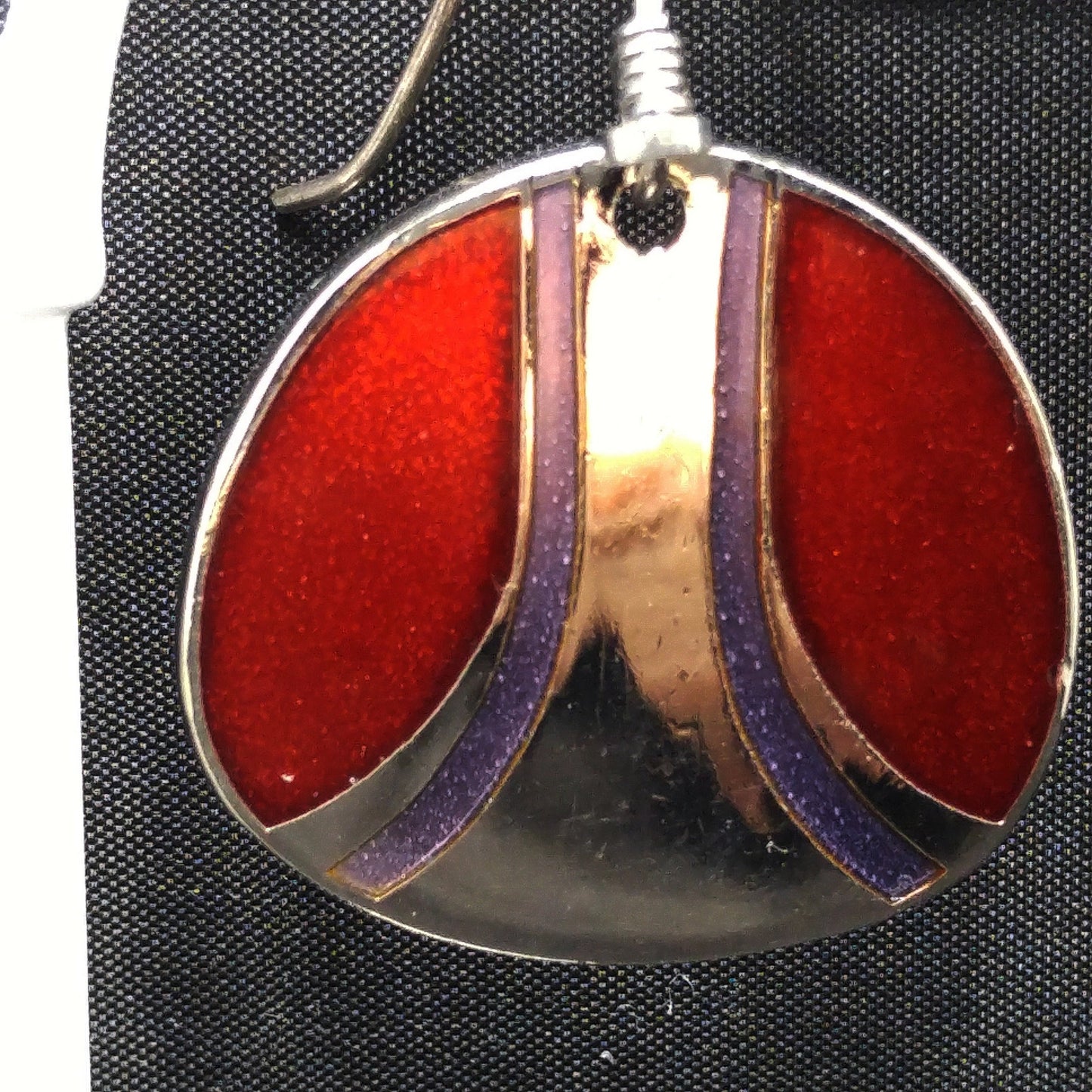 Vintage Laurel Burch Red Metallic Purple Silver Earrings, Rhodium Plated