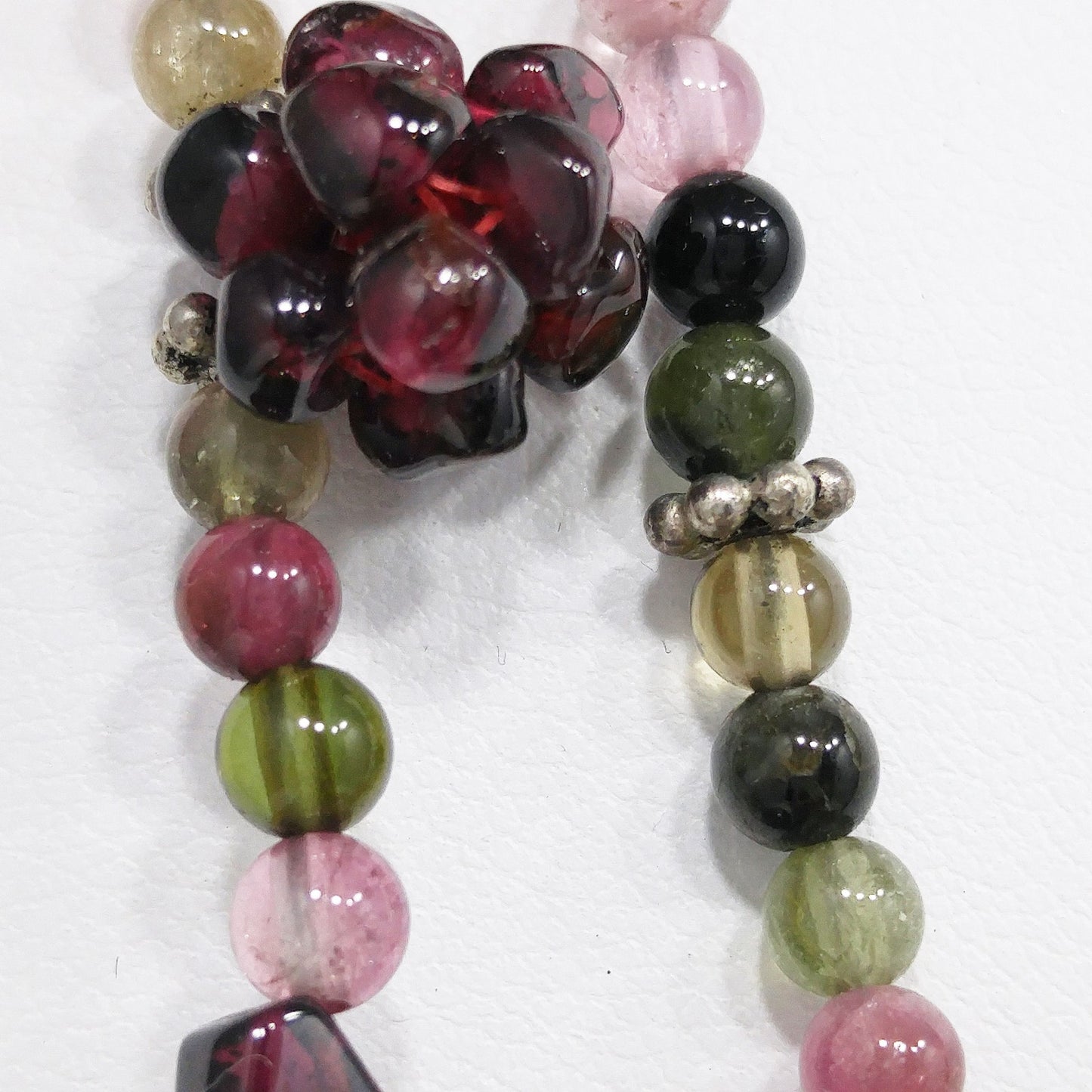 Vintage Gemstone Beaded Necklace, Garnet Clusters, Two Strands, 1990s Vintage Jewelry