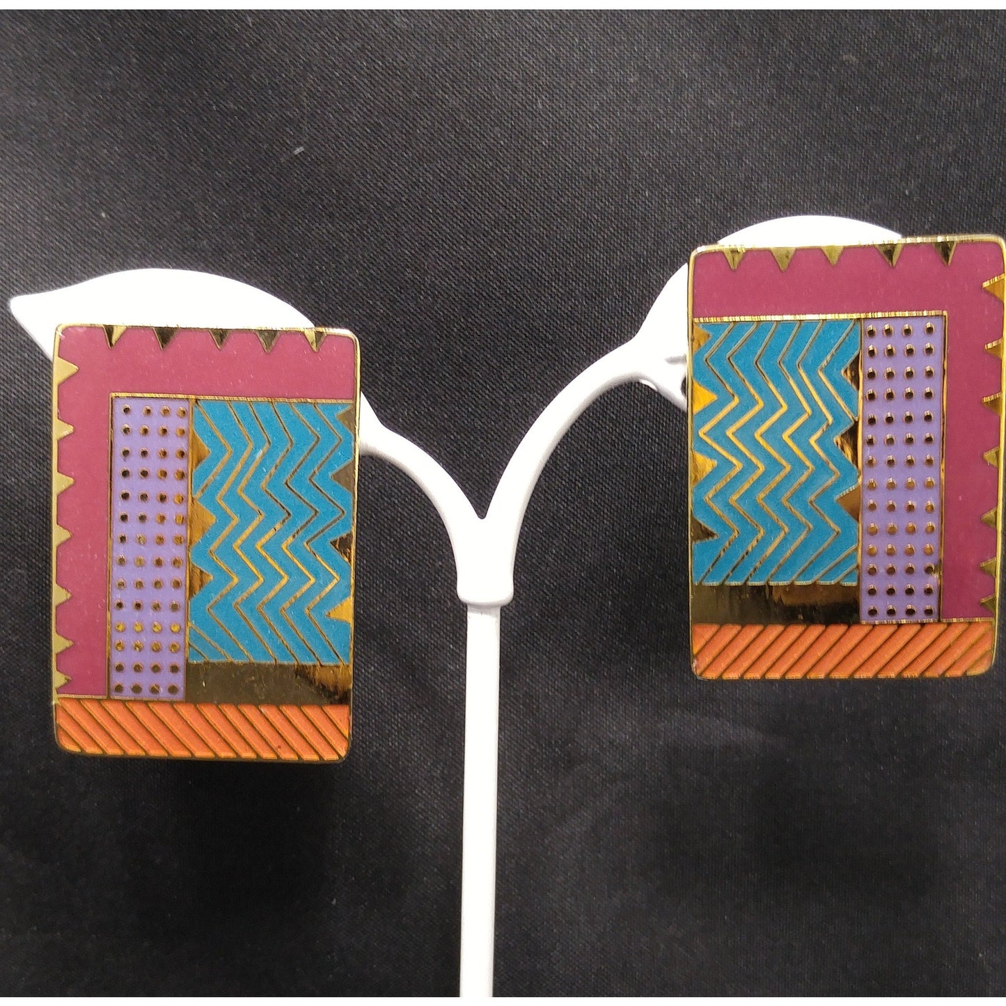 Vintage Laurel Burch "Lindsay" Clip Earrings, Large Geometric