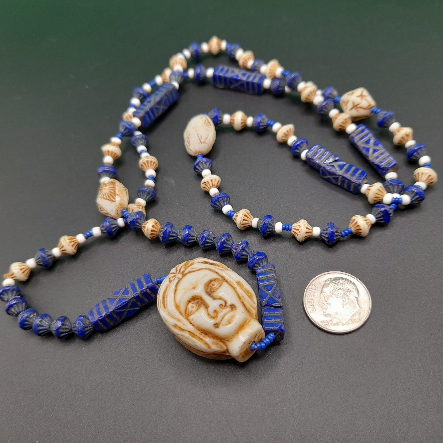 Neiger Brothers Czech Bead Necklace, Art Deco, Uranium Glass, 1920s Vintage Jewelry