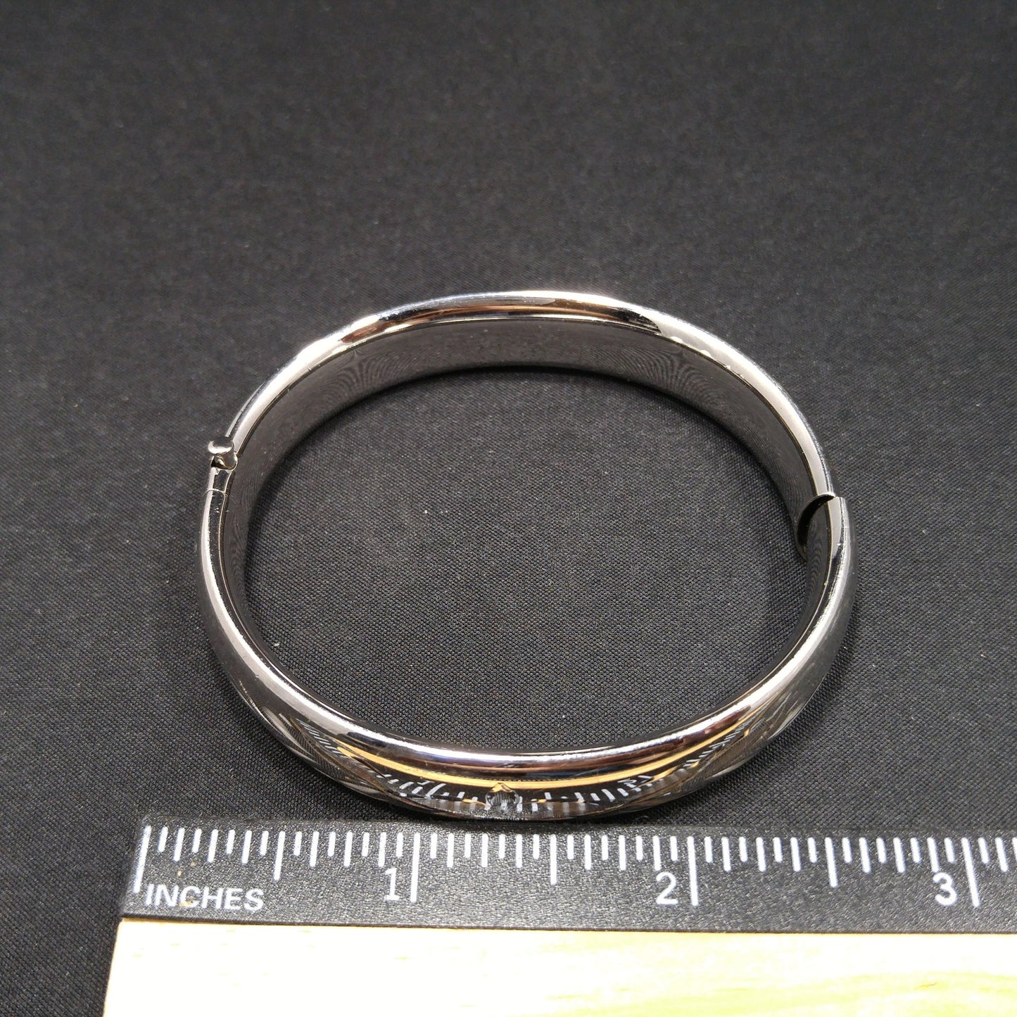 Sterling Silver H.F.B. Hinged Bracelet, Floral Design, 1940s Vintage Jewelry