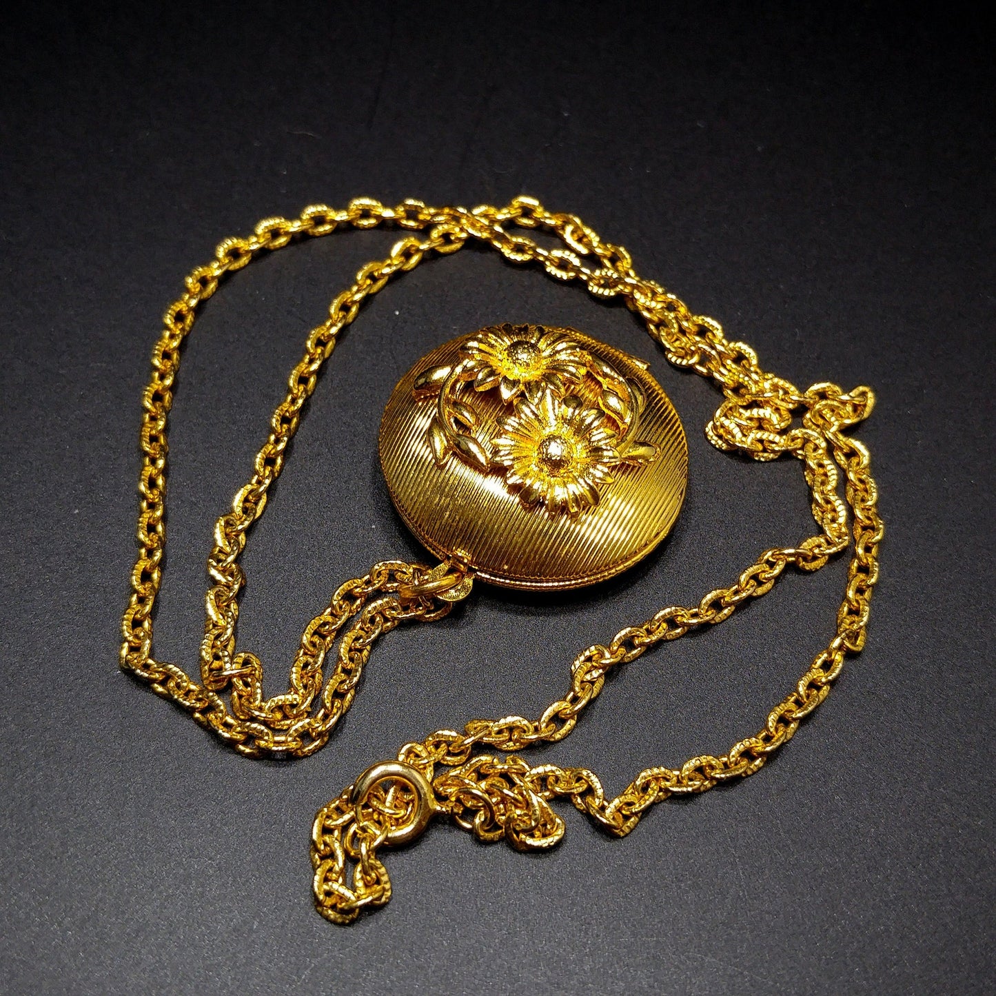 Vintage Perfume Floral Locket Necklace, Solid Perfume Inside, 1960s Vintage Jewelry