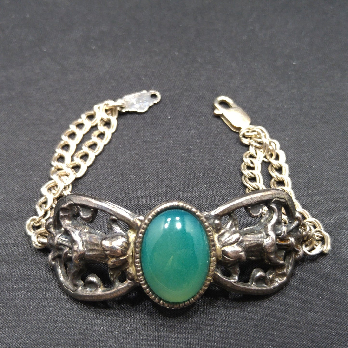 Sterling Silver Gemstone Bracelet, 925 Oval Green Gemstone, Vintage Jewelry